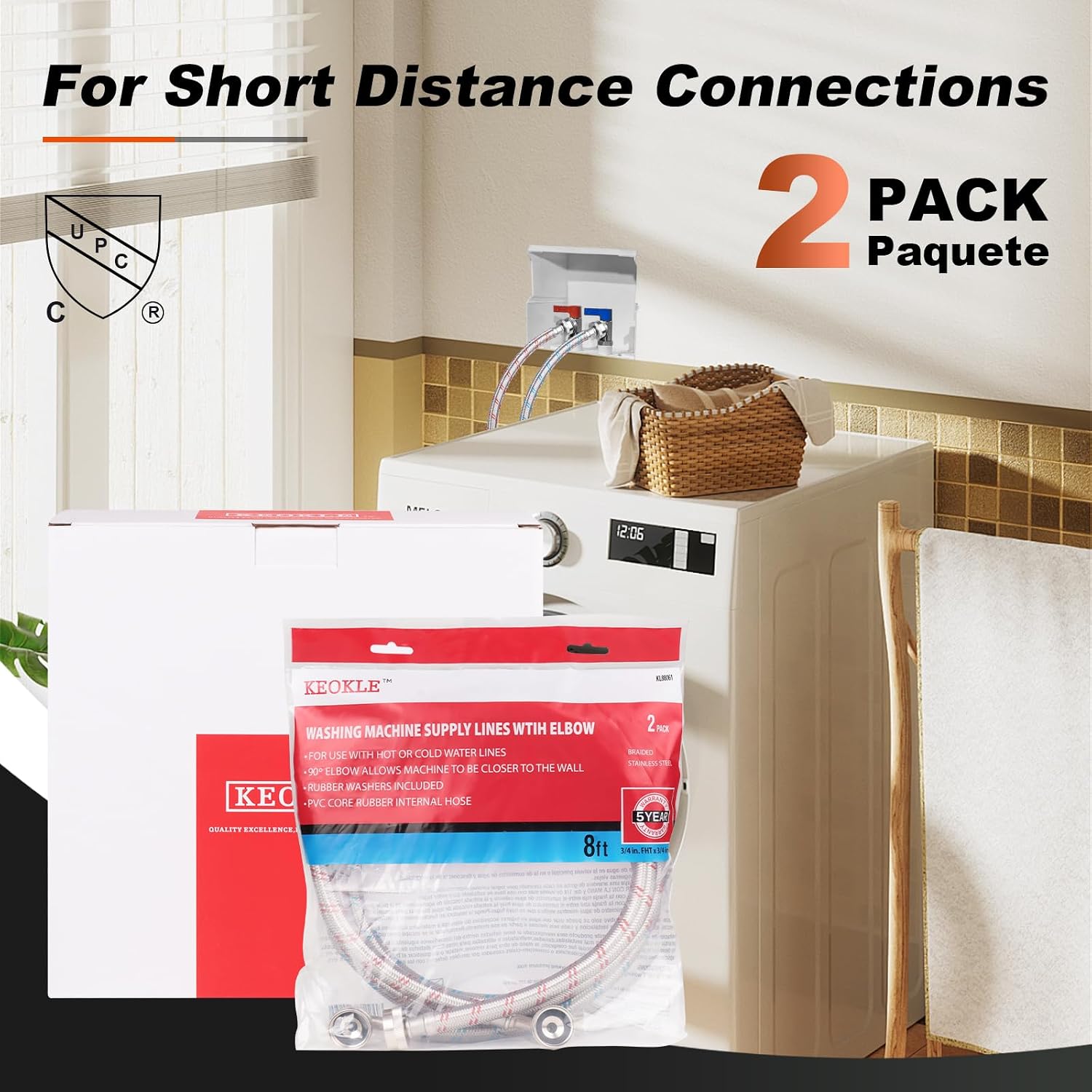 Condition photo showing New/Like New for washing machine hoses,4ft 90 degree elbow washer hoses,2pack 3/4" stainless steel braided burst proof water supply lines universal fit to hot and cold connector a-4 ft-90degree elbow washing machine hose(2pack)