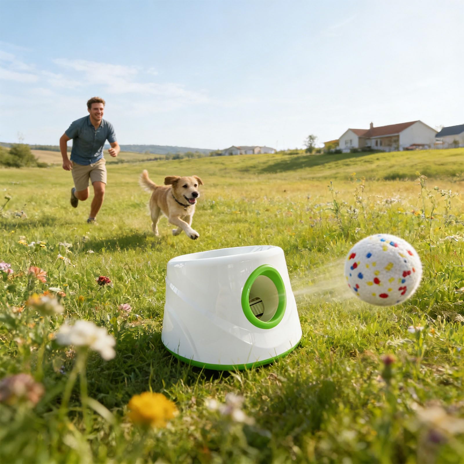 Paquete de 1 arrancador automático de esfera para perros con batería recargable y distancia modificable 6 m, 10 m, 14 m, para entrenamiento de caninos intermedios, transportable