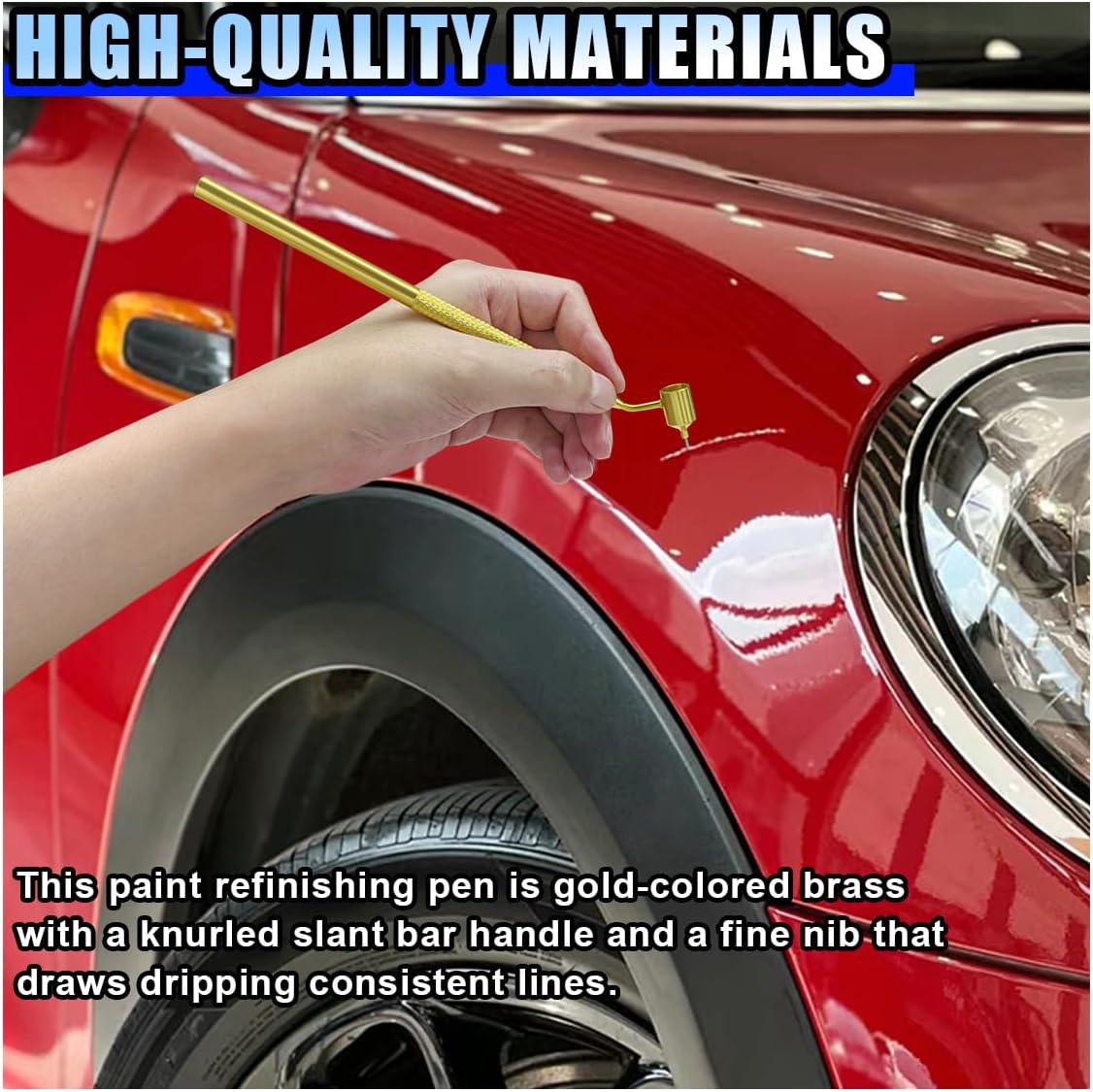 Fine Line Paint Pen, 0.5 mm Fluid Writer Tool, Detailing Touch up Painting Pen, Gold Tip Brass Construction Wax Applicator for Rock Chips and Scratch Repair