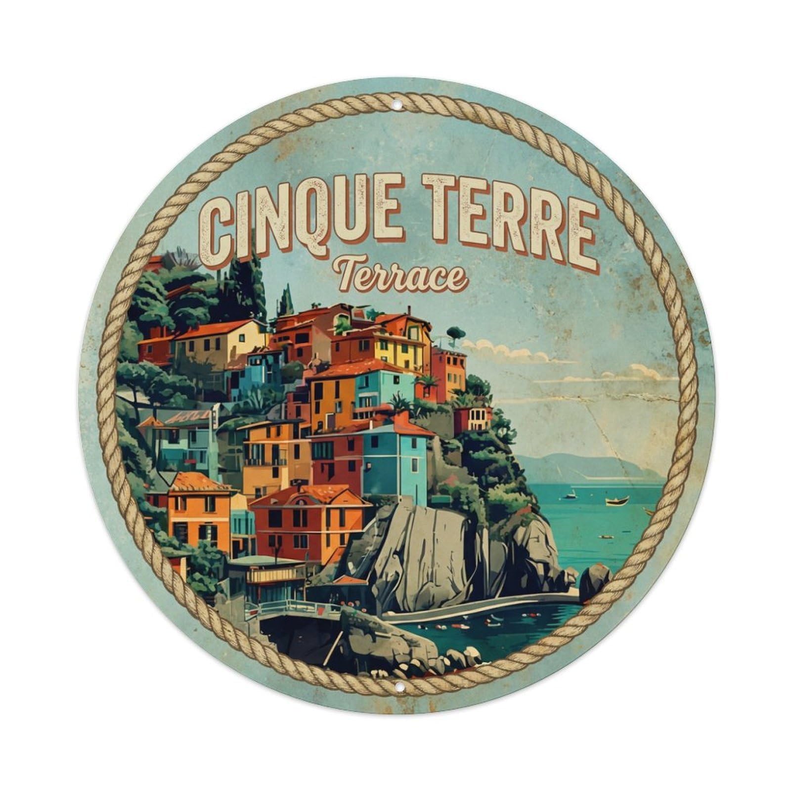 Vintage Travel Cinque Terre Italy Slope Metal Tin Sign
