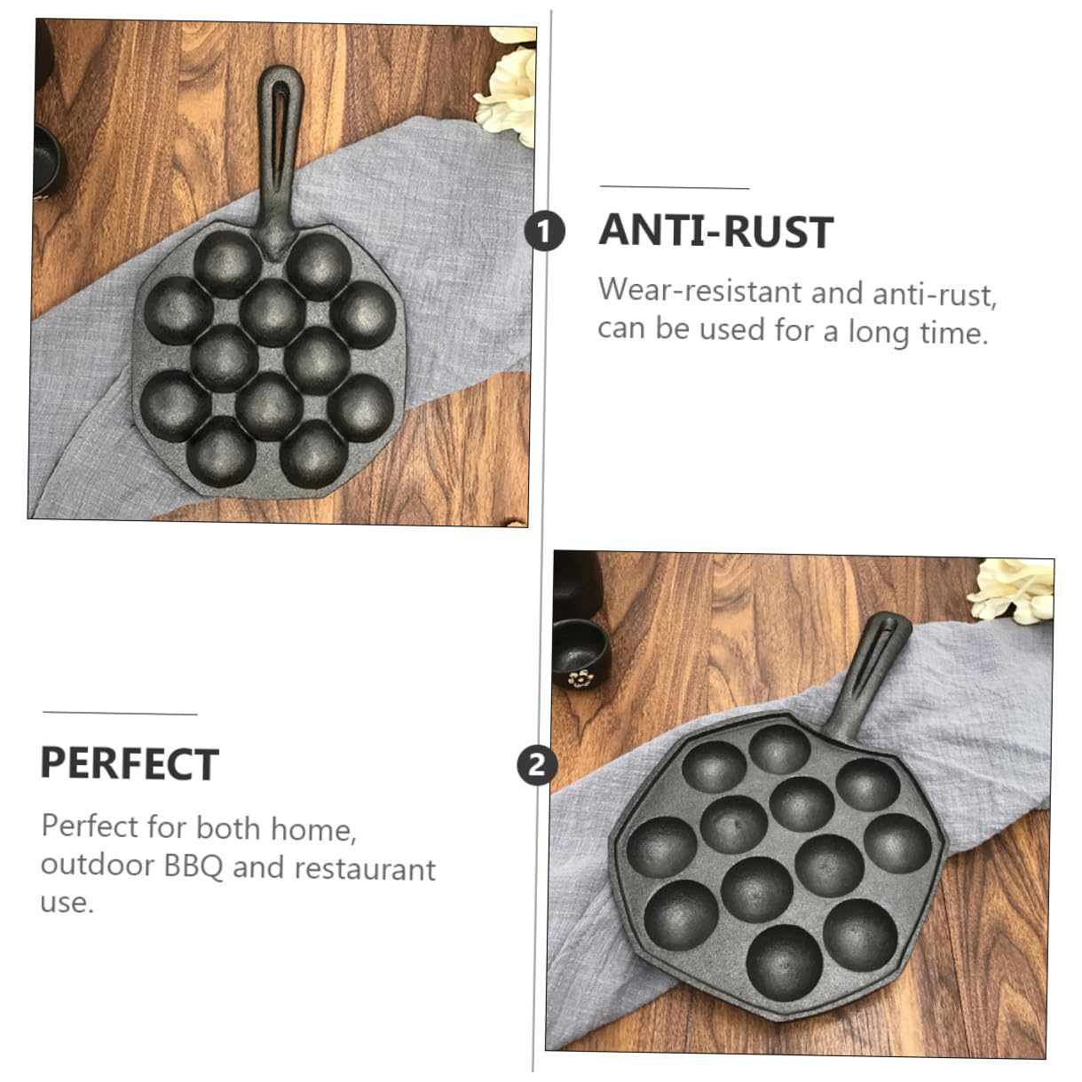 VICASKY Takoyaki Kochblech 2 Stück aus Eisen, Schwarz, Anti Rost | Gleichmäßige Wärmeverteilung, für Zuhause und Küche, Praktische Schnecken Backform