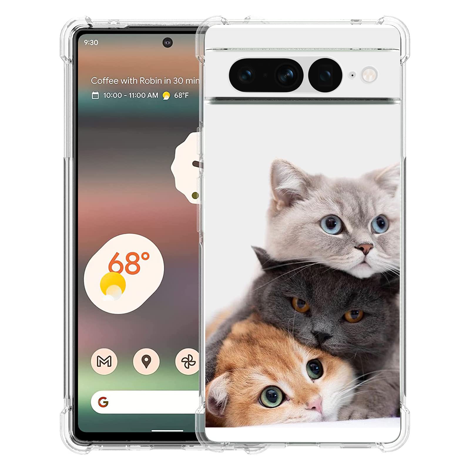 Beaucov Pixel 7 Pro Case, Brown Cute Cat Drop Protection Shockproof Case TPU Full Body Protective Scratch-Resistant Cover for Google Pixel 7 Pro