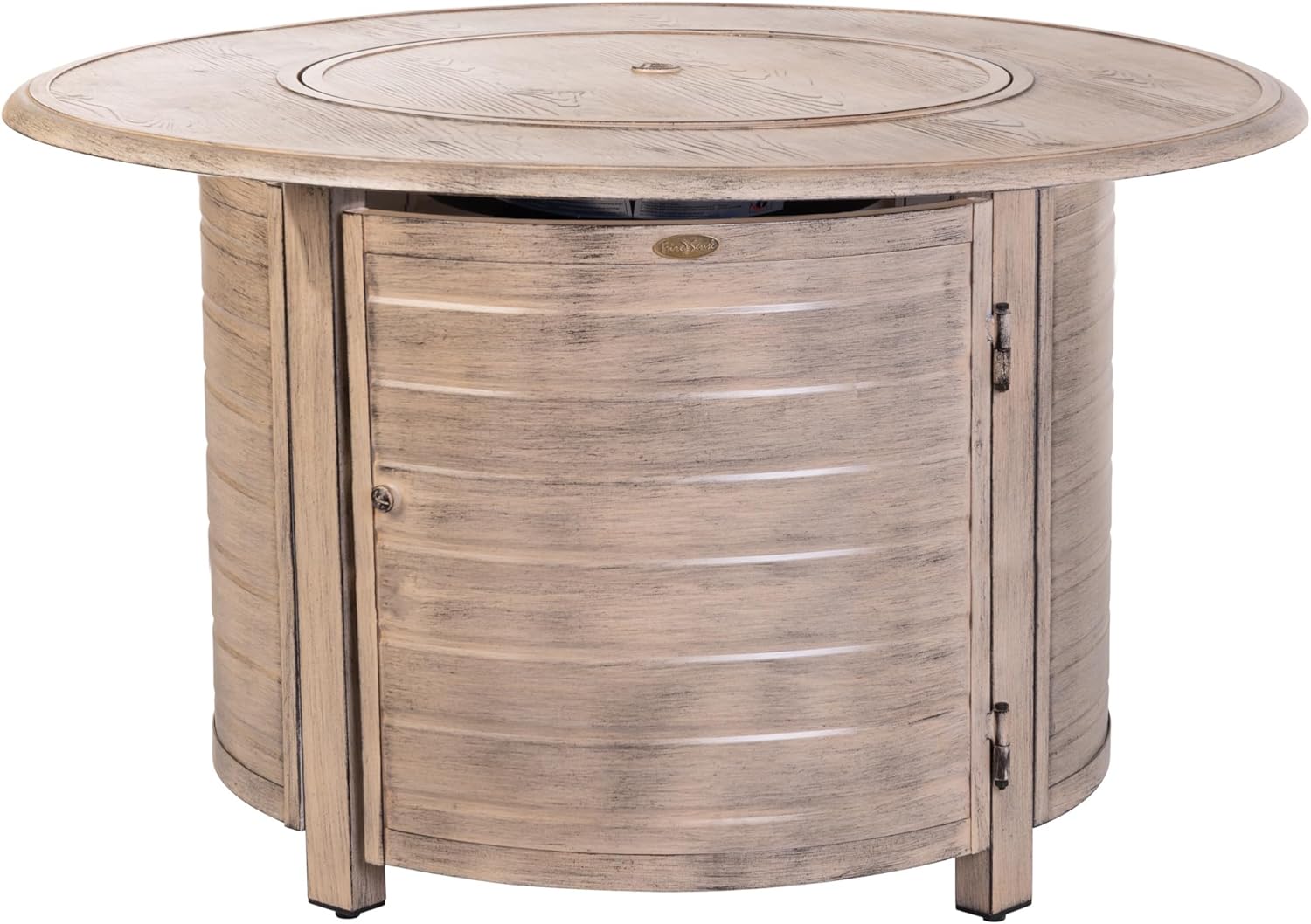 Thatcher Woodgrain Aluminum Convertible Gas Fire Pit Table 55,000 BTU Outdoor Portable with Fire Bowl Lid, Nylon Weather Cover & Clear Fire Glass - Driftwood Finish - Round - 42"