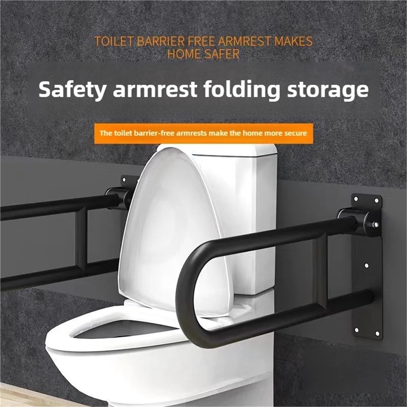 Tirador de baño Barra de Apoyo para baño de Acero Inoxidable con Forma de U Reforzada, manija de Seguridad Plegable, riel Resistente para accesibilidad al Inodoro Agarraderas baño(Black 60cm)