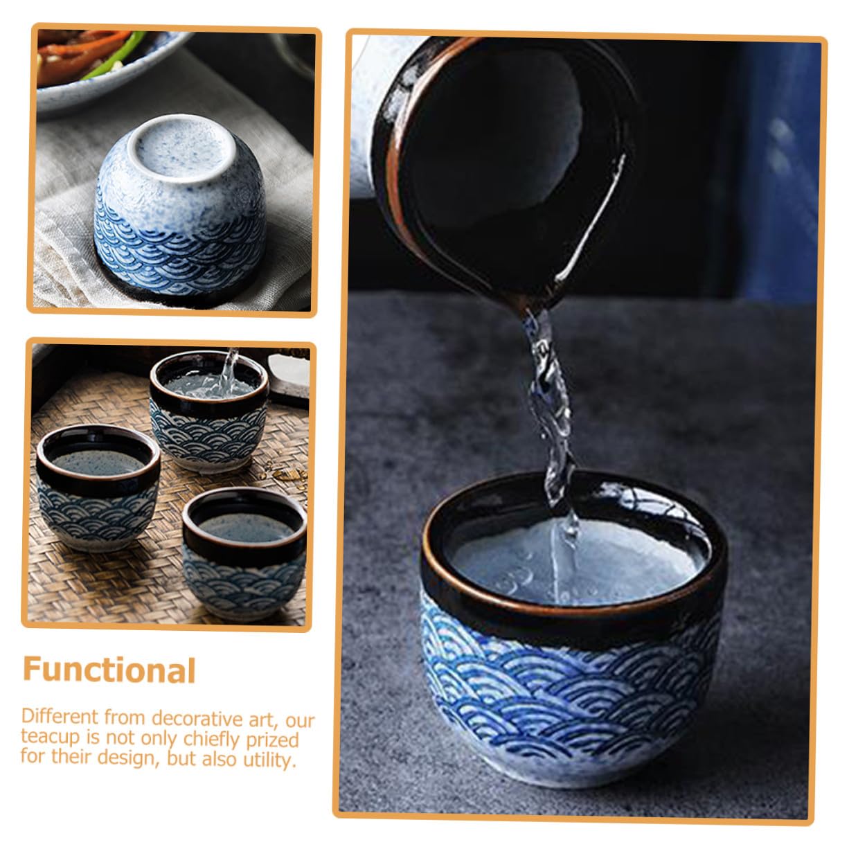 Lot de 6 Tasses à Thé Japonaises en Céramique au Design Simple et Rond, Multi-fonctionnelles et Sûres, Maison Bureau