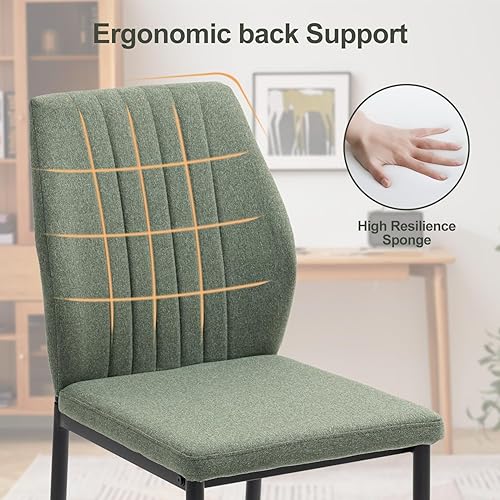 Miniatura 3 de Juego de 4 sillas de comedor, sillas de comedor tapizadas de madera, sillas de cocina de tela moderna de mediados de siglo con patas de metal, tela