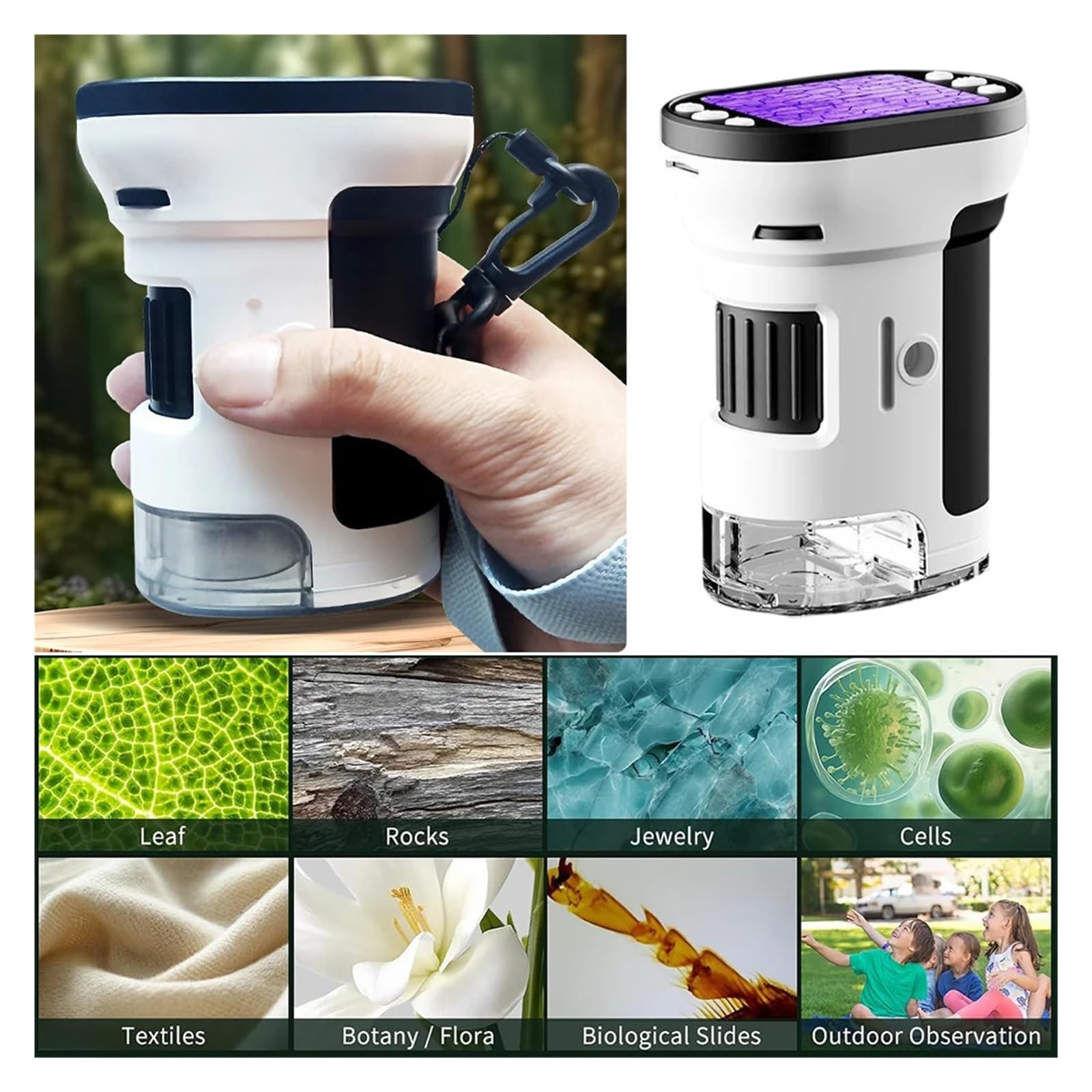 1000X Handheld Microscope for Kids 4K 2.0" Screen Rechargeable Pocket Digital Microscopes Magnifying Lenses Camera