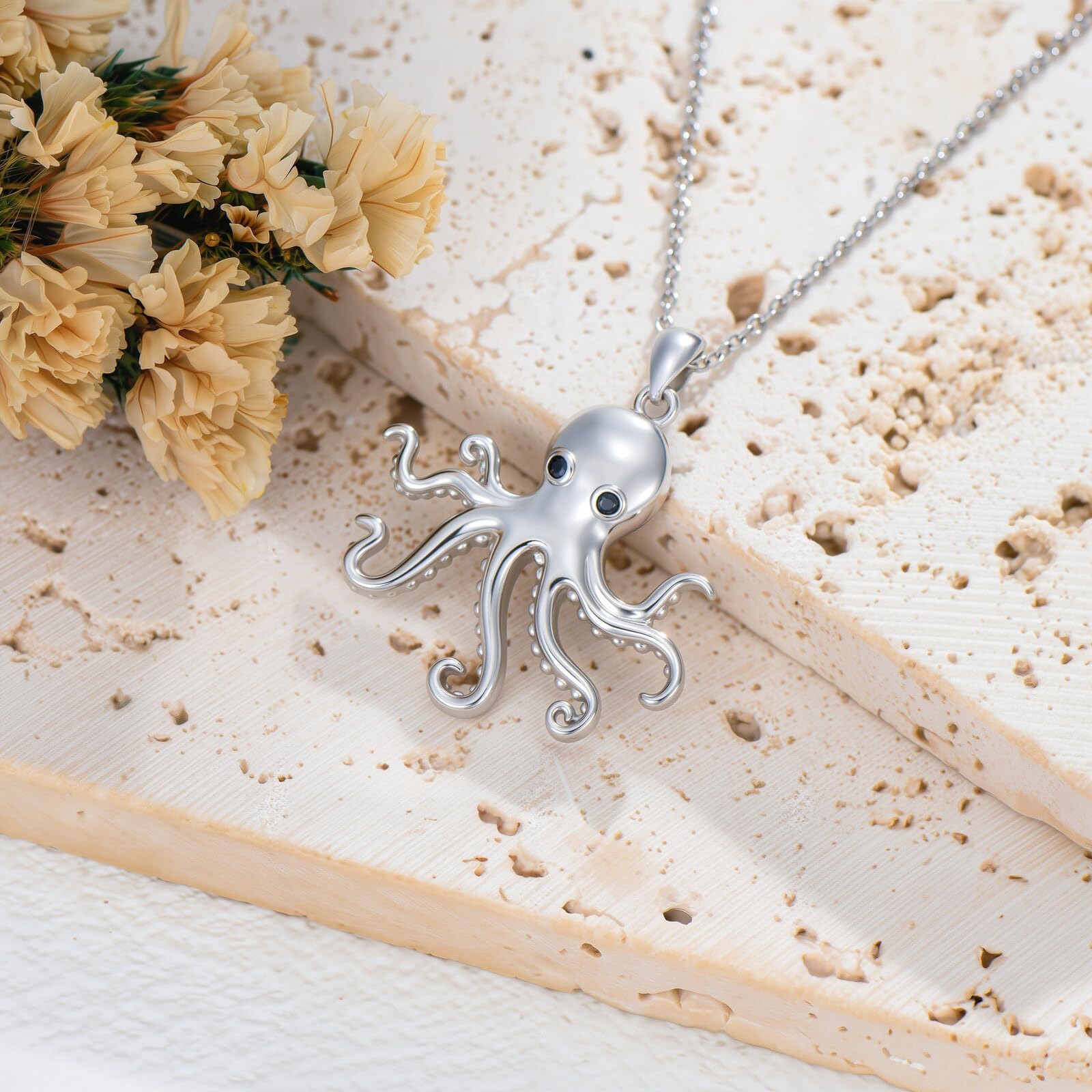 Oktopus kette für Damen, Oktopus-Silberkette, Meerestier, Oktopus-Anhänger, Halskette, Ozeanschmuck