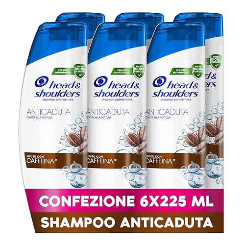 Immagine del prodotto Shampoo Antiforfora Anticaduta Head & Shoulders, Arricchito con Caffeina, Formato da 225ml, Conveniente Confezione da 6 Pacchi, Ideale per Capelli Grassi, Offre Protezione dalla Forfora per Cuoio Capelluto e Capelli.