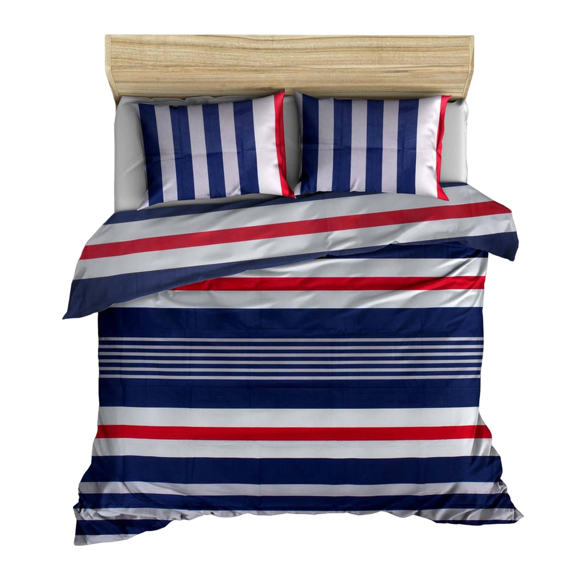 WELL HOME MOBILIARIO & DECORACIÓN Duvet Cover Set + 2 Pillowcases 240 x 220 cm Dark Blue Grey White Red