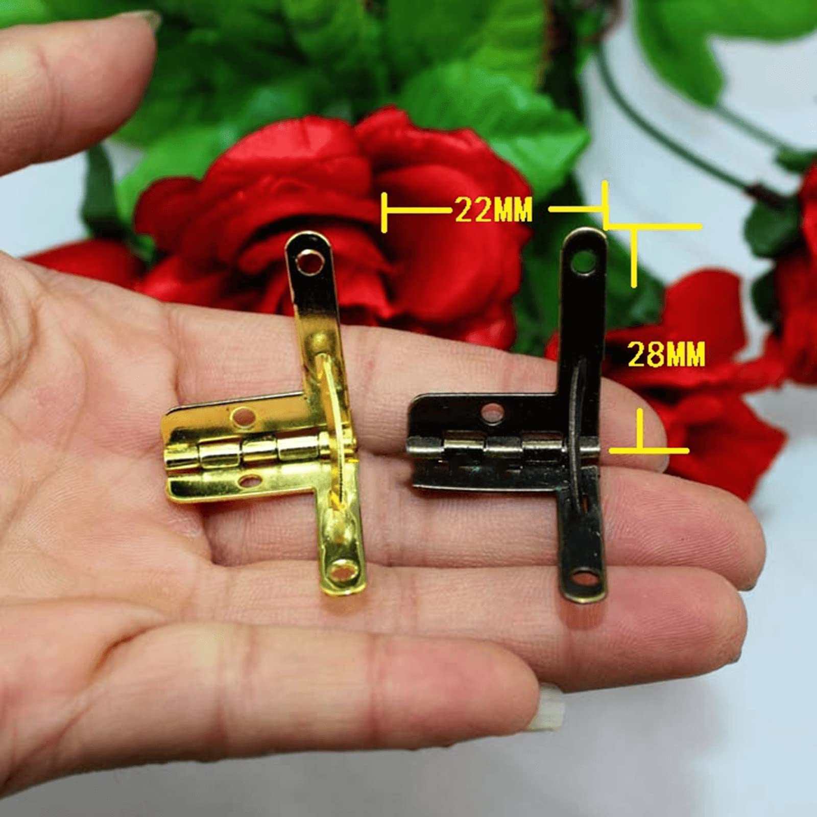 dophee 12 Pack Foldable Quadrant Hinge, 1.1"x0.87" Antique Brass Mini Lid Support Hinges, 90 Degrees Display Folding Spring Hinges with Mounting Screws for Wine Wooden Box Jewelry Box Chest Case 3