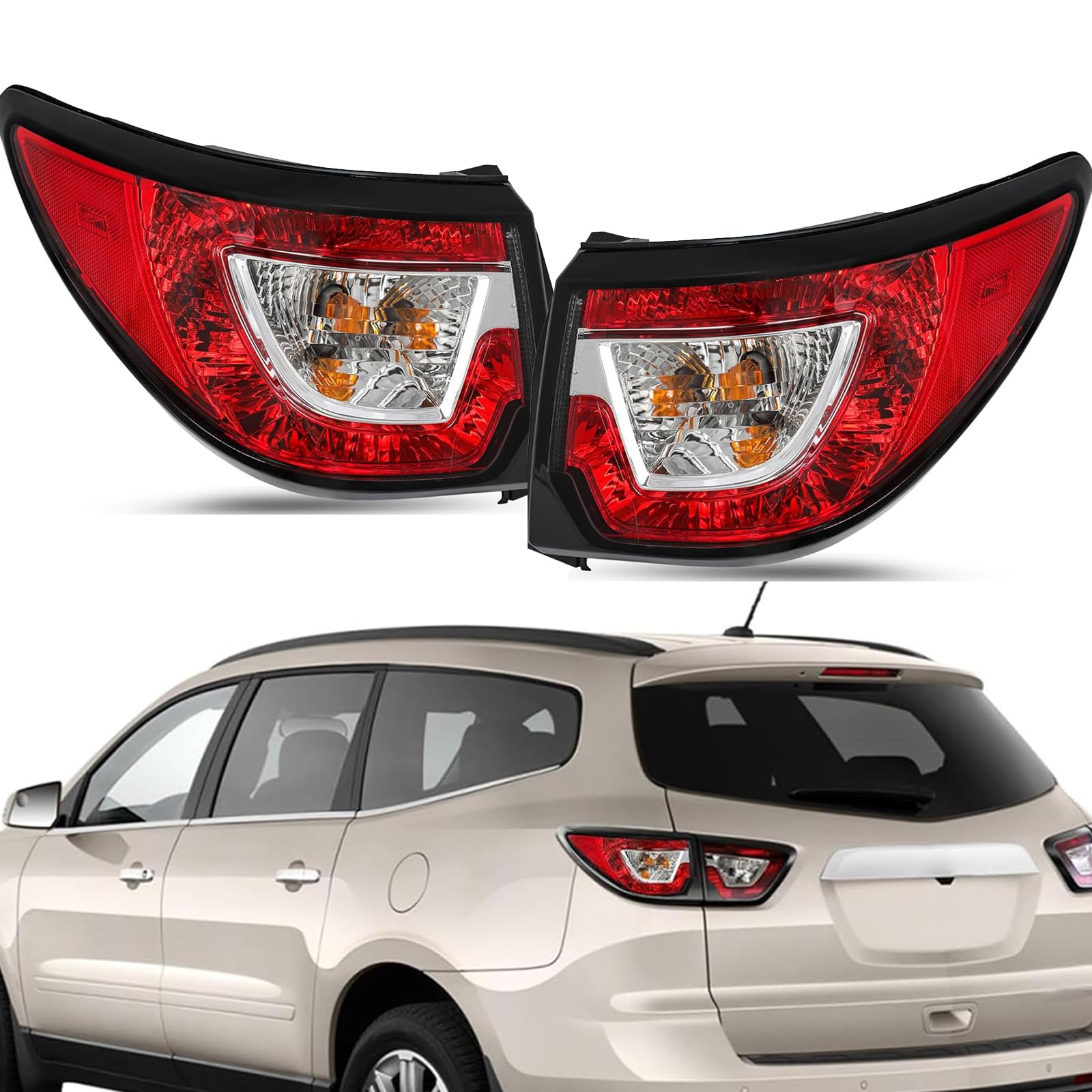 For 2013 2014 2015 2016 2017 Chevy Traverse Tail Lights Assembly Replacement for 13-17 Traverse Rear Brake Lamp Turn Signal Back Up Taillight Red Lens L+R GM2805112 GM2804112