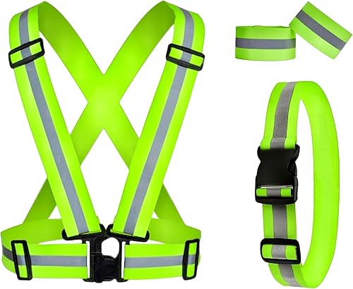 Miniatura 10 de Reflective Running Gear Reflective Vest & Reflective Armband & Reflective Belt 3 Pcs Set, High Visibility Reflective Gear Night Cycling Walking