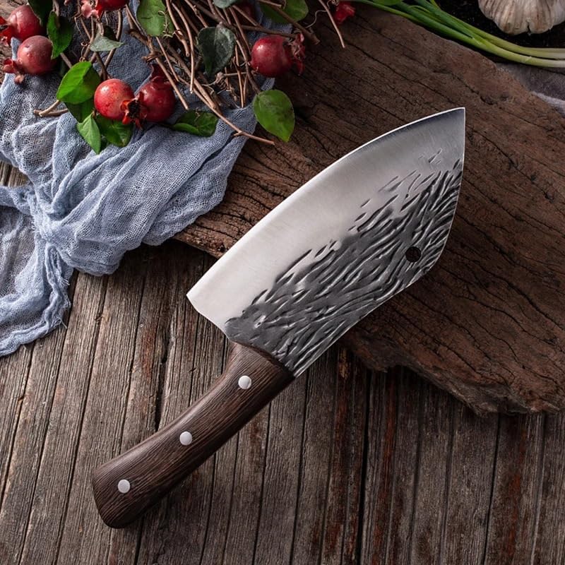 Meat Cleaver,Cleaver Knife 7 Inch Wooden Handle Meat Cleaver Kitchen Knife Slicing Vegetables Meat Chopping Knife Forged Boning Knife Butcher Knife Cooking Tools