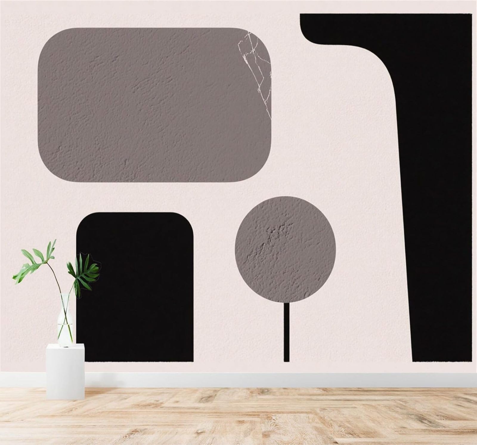 XLMING Abstract Minimalist Black Grey Geometric Shapes 3D Wallpaper Silky Texture Home Study Office Grey Dining Room Sofa Bedroom Living Room TV Backdrop-300cm×210cm