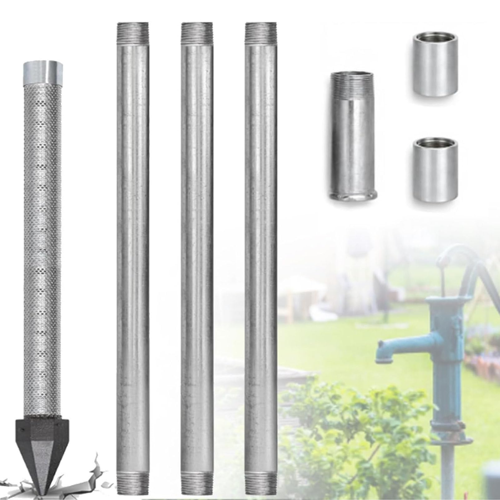 Cashwise Drive Well Point-Reinforced Cast Iron Point-Water Well Drilling Kit, High Performance Groundwater Intake for Off Grid Utility Supply, Sand Point Well Kit Tool 3+1Kit