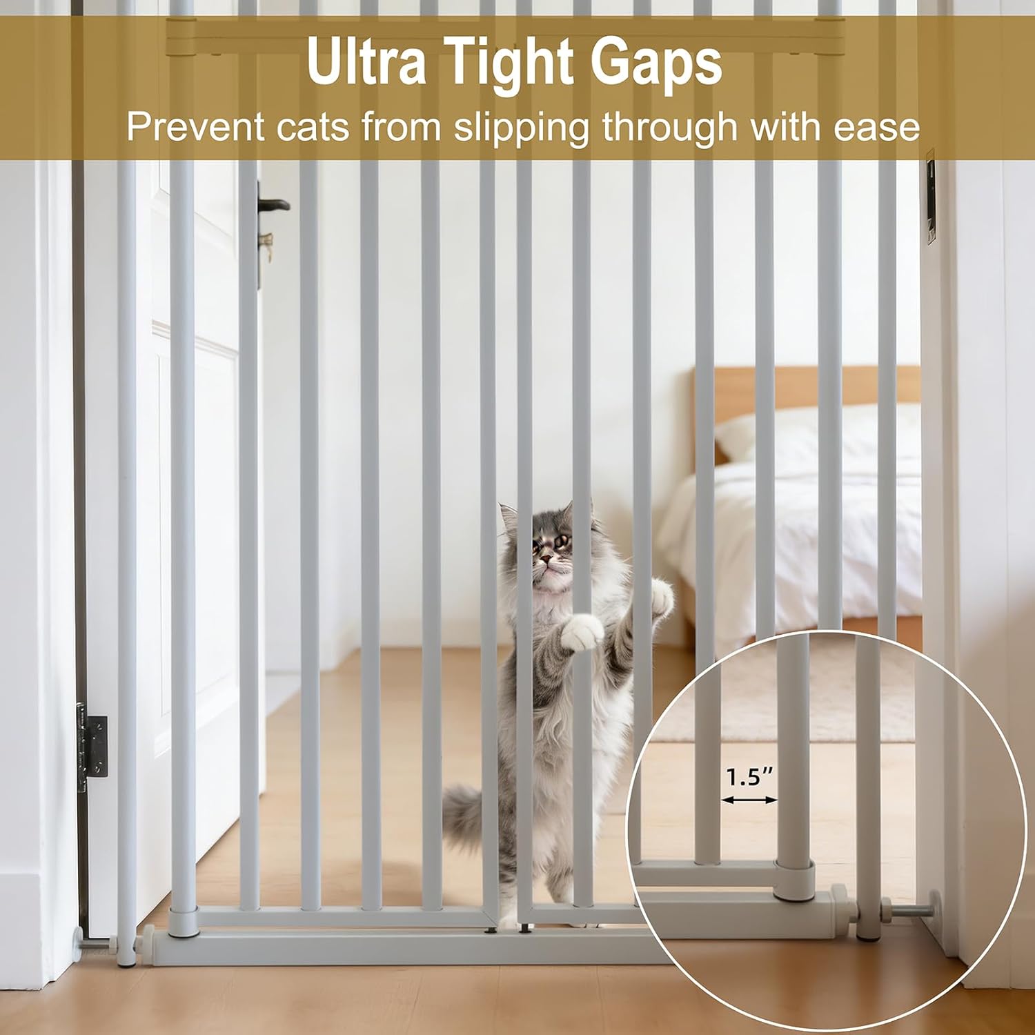 Extra Tall Cat Gate for Doorway – 75.2“ Pressure-Mounted Transparent Cat Gate for Pets, Fits 30”-36" Width, No Wall Drilling, Ideal for Stairs, Hallway, Indoor Safety Barrier