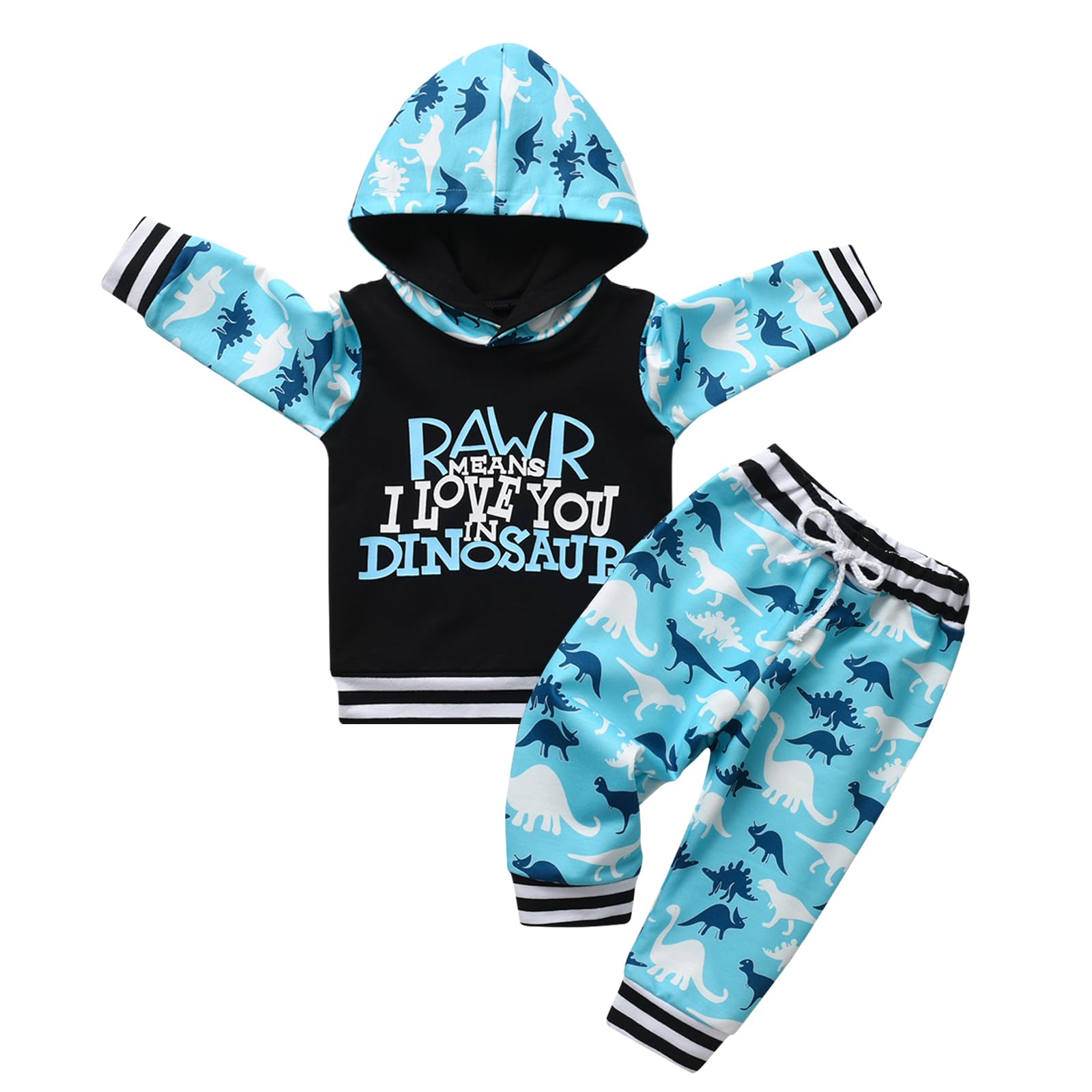 TearfutyBaby Boy Clothes Dinosaur Print Tracksuit Hoodie Long Sleeve Tops + Pants 2pcs Clothing Sets