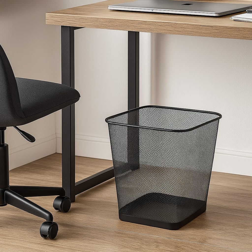 Cestino per la Carta da Ufficio in Metallo Nero 17L Quadrato a Maglia a Rete per Ufficio Home-Office & Casa (Confezione da 4)