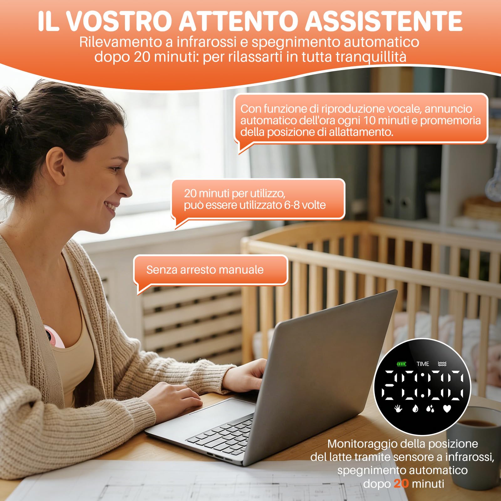 FUNYKICH Tiralatte Elettrico Indossabile Senza Mani con Monitoraggio Intelligente e Promemoria Vocale,4 Modalità/12 Livelli di Suzione,Flange 19/21/24 mm,Senza BPA,Tiralatte Elettrico Doppio Rosa