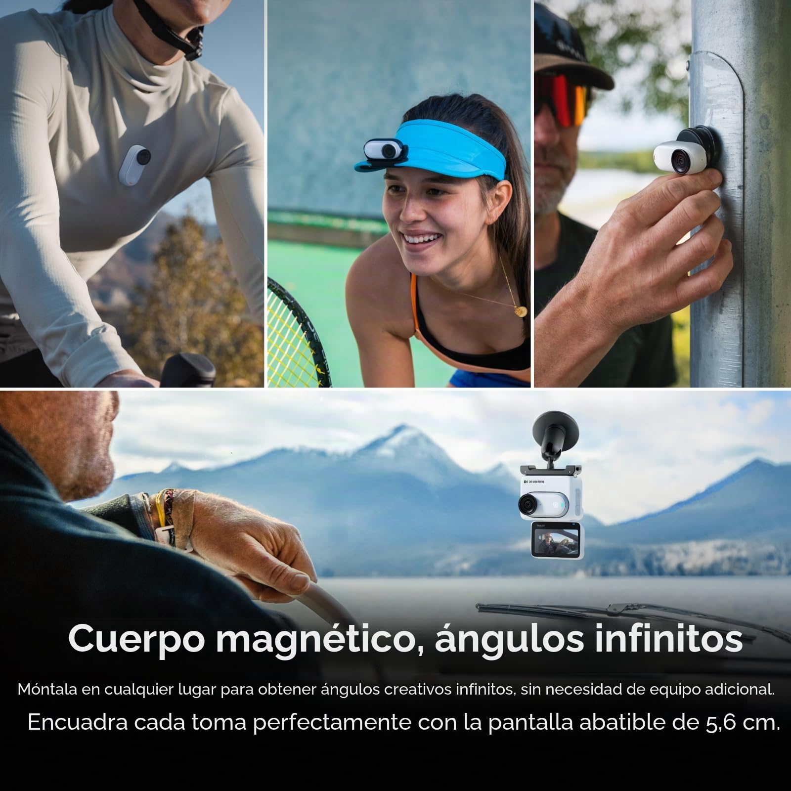 Insta360 GO 3S Paquete POV para Ciclismo Blanco (128 GB) - Cámara Vlogging 4K, POV Manos Libres, Móntala Donde Quieras, Estabilización, 140 Min de batería, Impermeable 10 M, Edición IA, Apple Find My