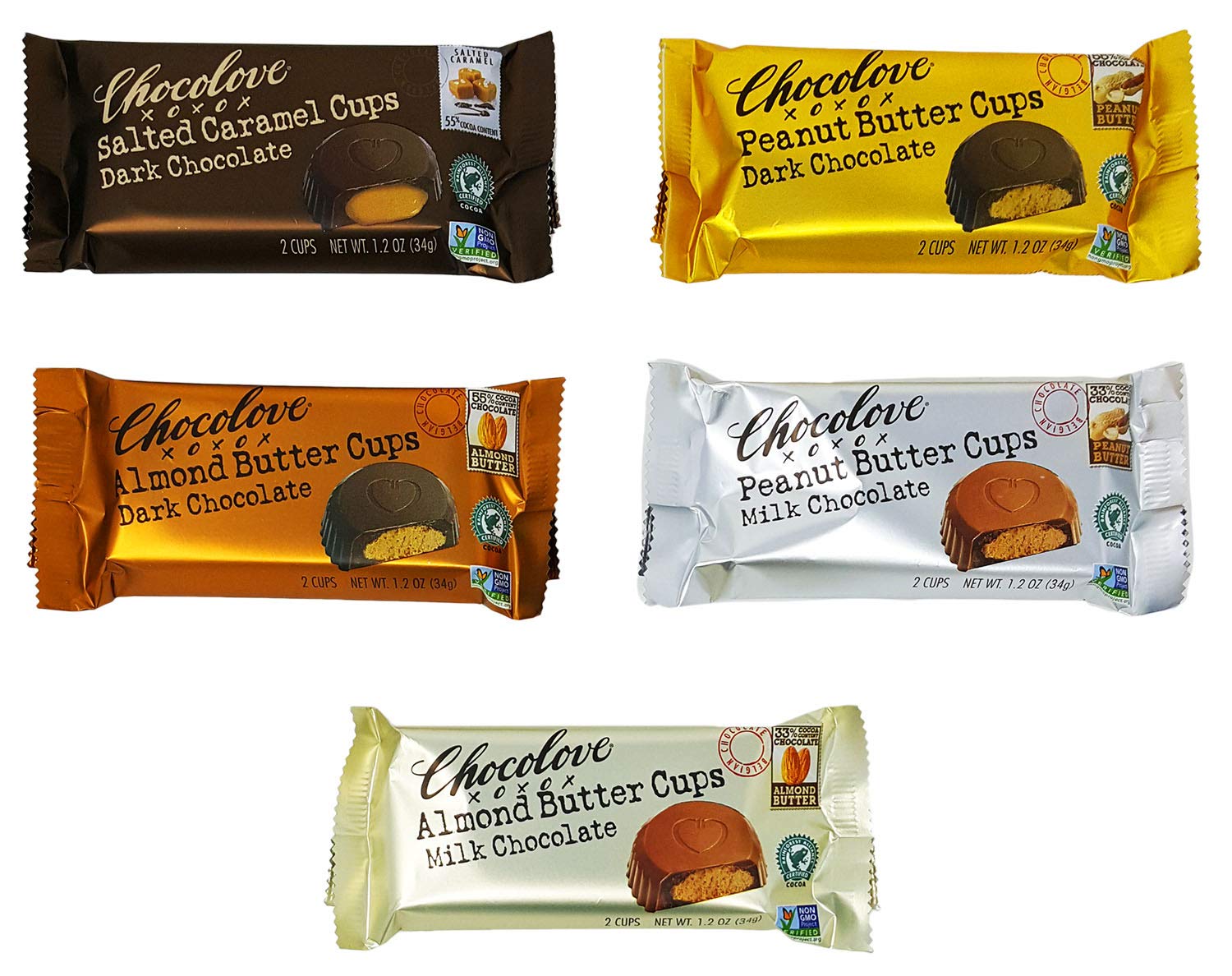 Buy Chocolove Assorted Cup Variety Pack Peanut Butter Milk and Dark Chocolate, Salted Caramel