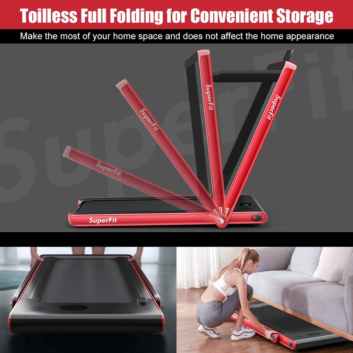 Goplus 2 in 1 Folding Treadmill, 2.25HP Superfit Under Desk Electric Treadmill, Installation-Free with Blue Tooth Speaker, Remote Control, APP Control and LED Display, Walking Jogging for Home Office