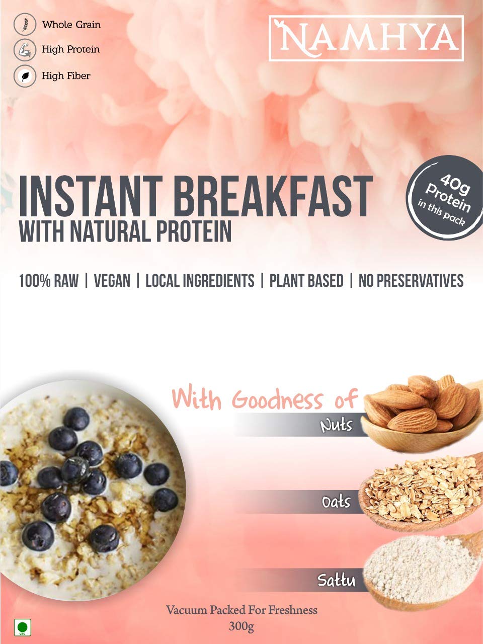 Namhya - Sattu Instant Breakfast Cereal - 300g (Pack of 1) - High Protein, Boosts Energy, Aids Digestion - Roasted Bengal Gram (Sattu) - 100% Natural, No Preservatives - For Strength & Gut Health - Image 3 thumbnail