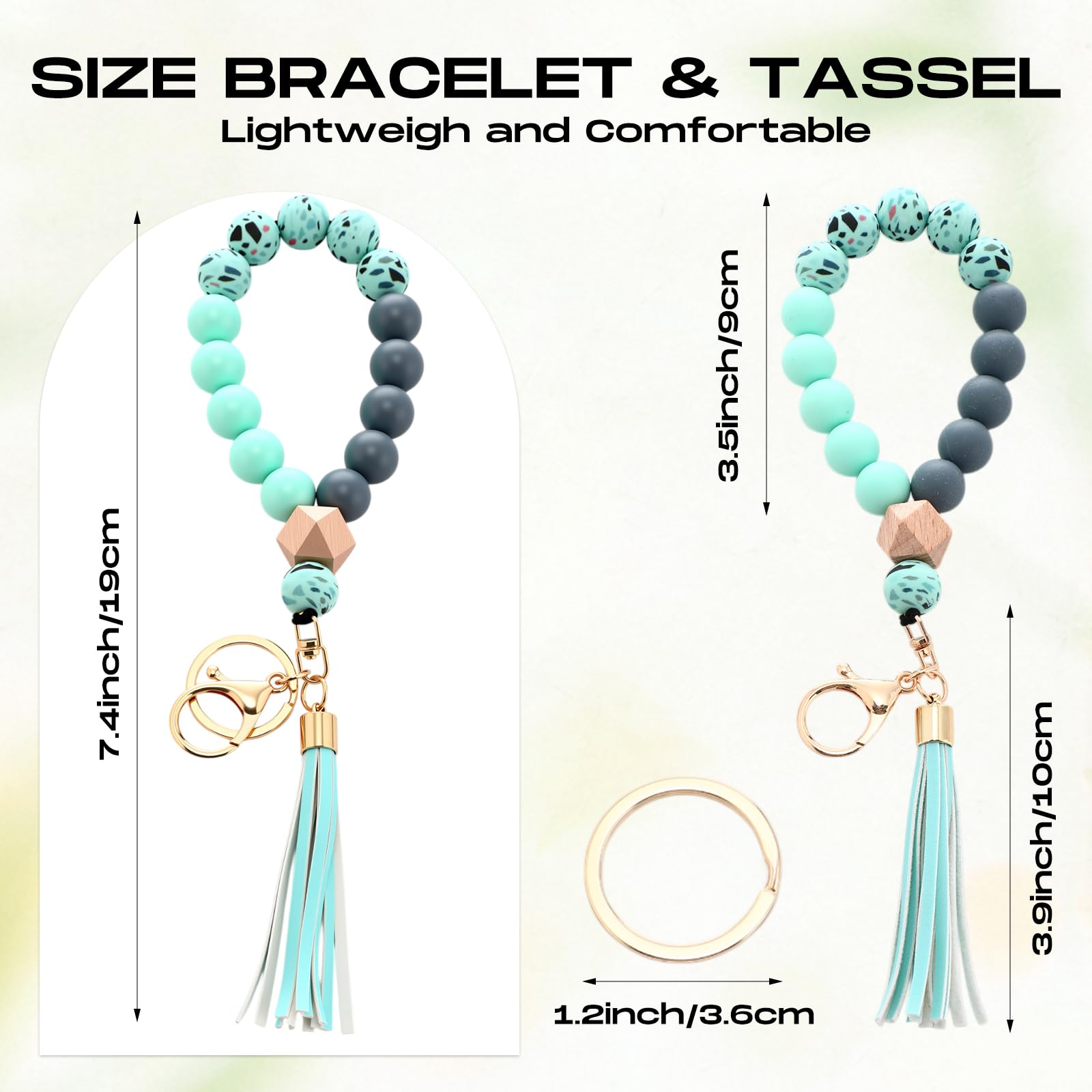 Tondiamo 6 Pcs Silicone Wristlet Keychain for Women Cute Car Key Ring Bracelet Beaded Bangle Chains with Leather Tassel(Fashion Colors)