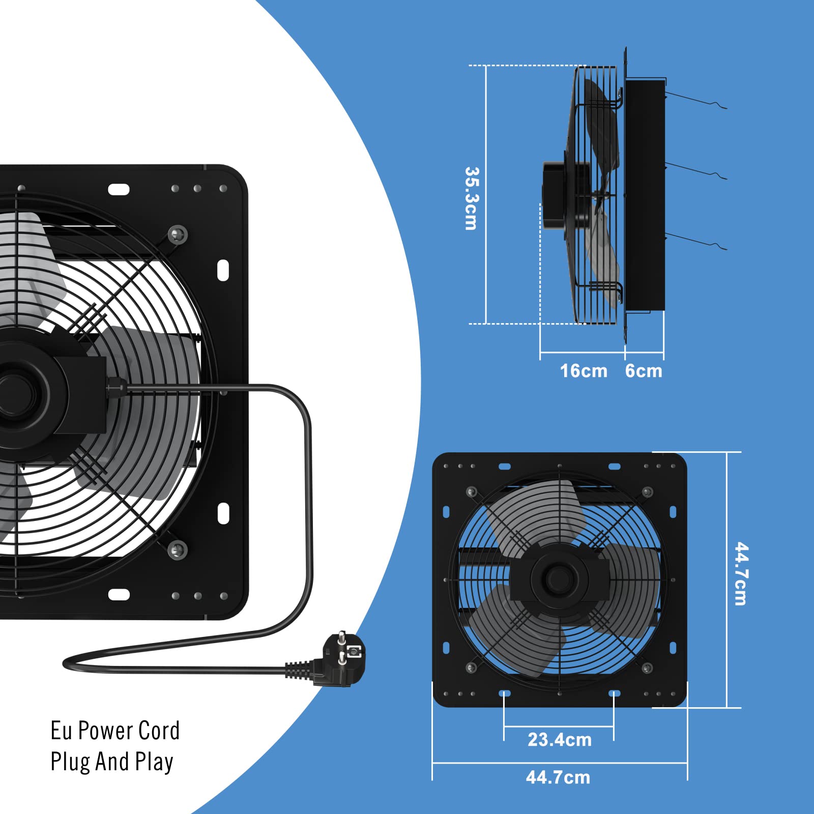 Aygrochy 350 mm Ventilateur d'extraction à Volets, Extracteur d'Air mural industriel pour Pour Grenier Atelier et Garage Ventilation Commerciale et Industrielle Montage Mural
