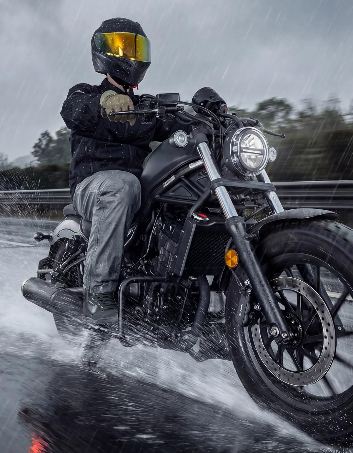 [KEMIMOTO] バイク シューズ メンズ 防水 凹凸加工シフトガード バイクブーツ プロテクター付き ライディングシューズ 着脱簡単 ライダー プロテクト 滑り止め ブラック KM1125-08 - 2