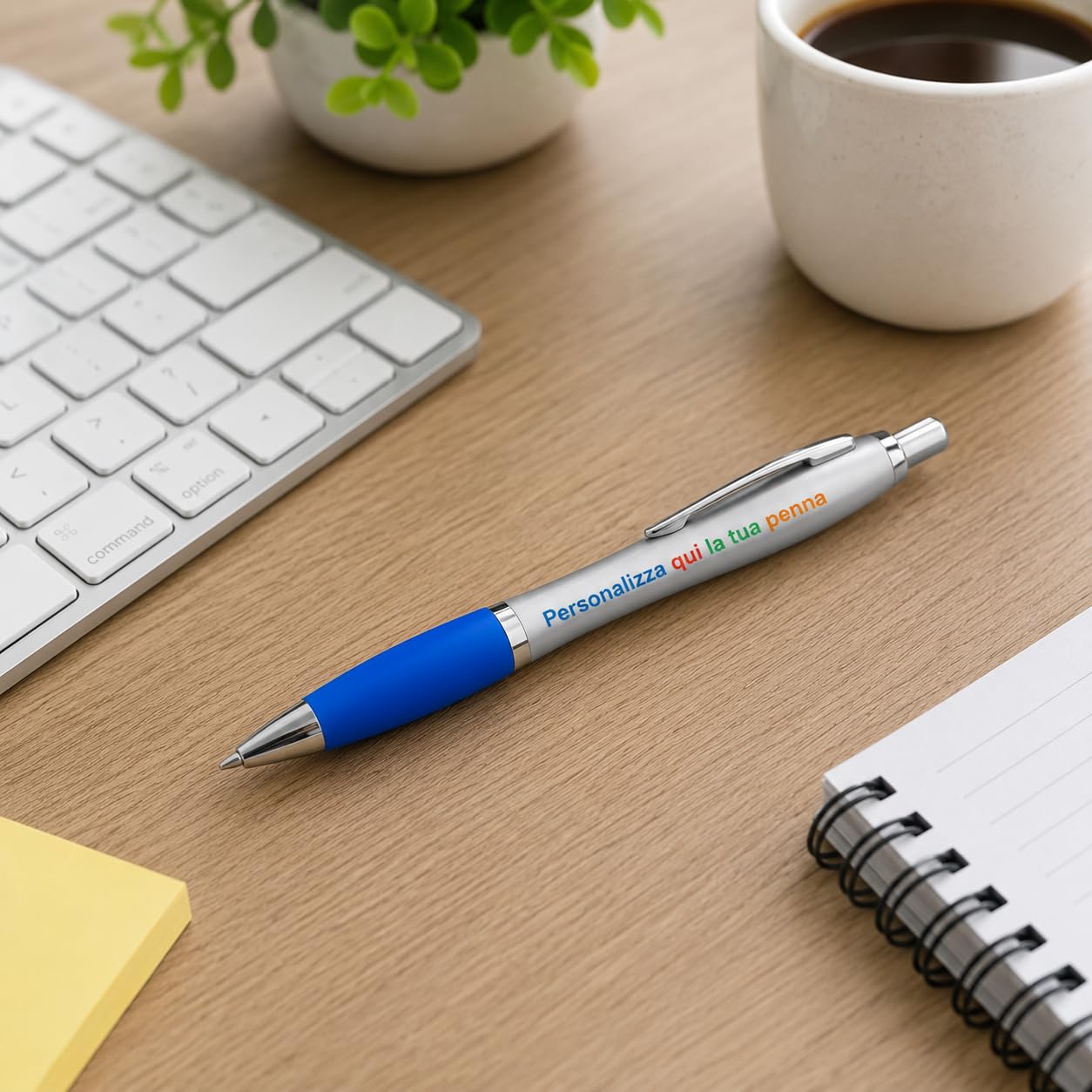 Penna Personalizzata con Nome, Logo o Testo | Stampa a Colori su Penna a Sfera con Impugnatura Soft Touch | Gadget Aziendale Personalizzato per Eventi, Fiere e Regali (25, Blu)
