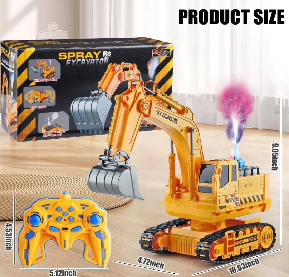 Toyshine 2.4GHZ Remote Control Rechargeable Engineering Digger Truck Construction Excavator Toy with Booster Spray Function and 360° Rotation Feature Interactive Play for Kids 3+ Boys Girls - Image 5 thumbnail