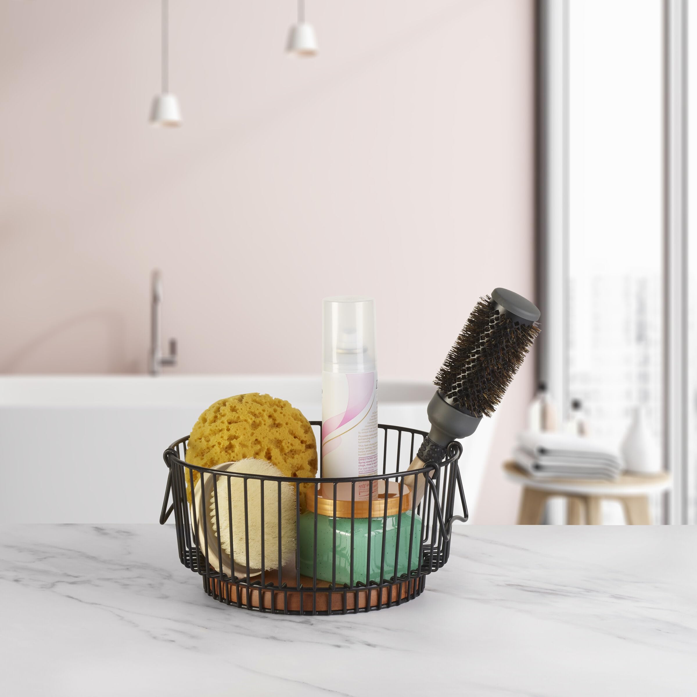 Gourmet Basics by Mikasa Ashford Drahtkorb mit Boden aus Mangoholz, Schwarz