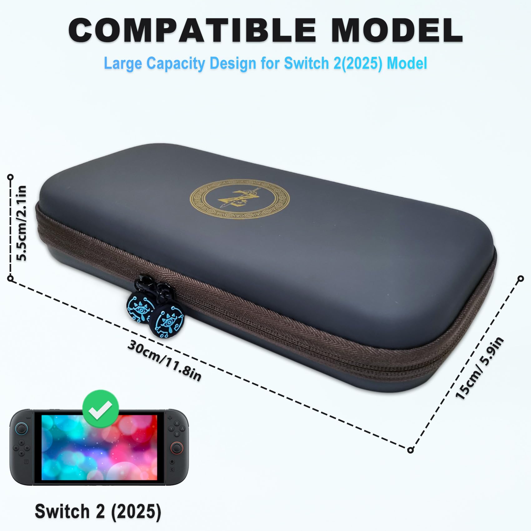 CHIKIXSON Étui Switch 2, Protection Sacoche pour Switch 2 (2025), Poches Zippées en Filet, Rangement 10 Cartes de Jeu e Accessoire, Gris