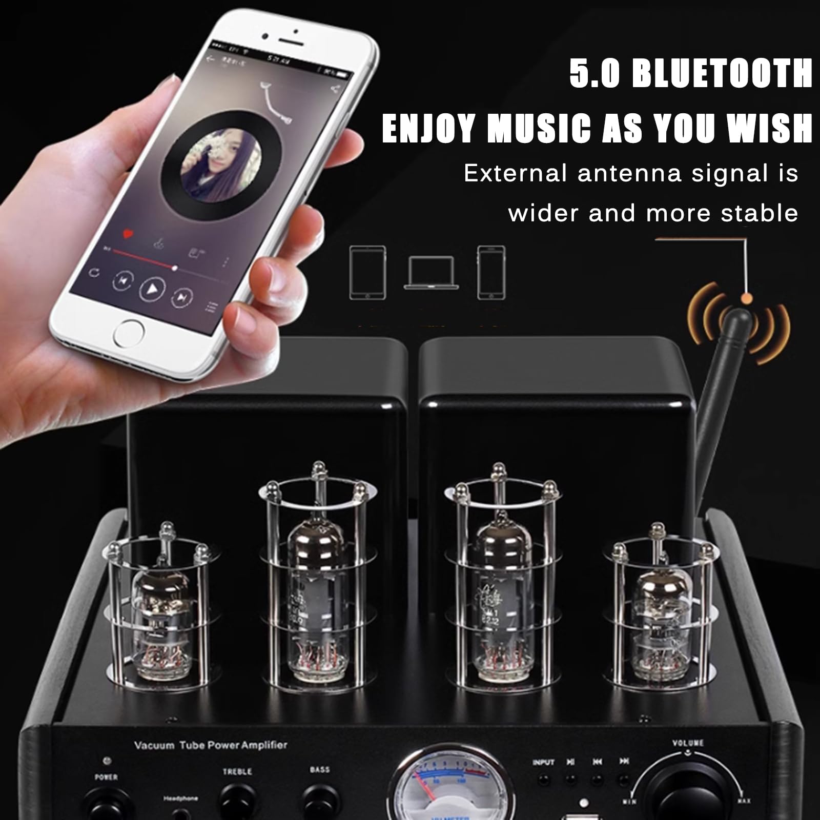 Stereofoniczny hybrydowy wzmacniacz lampowy, wzmacniacz audio, domowy odkurzacz stereo na biurko, z 4 lampami próżniowymi, do kina domowego