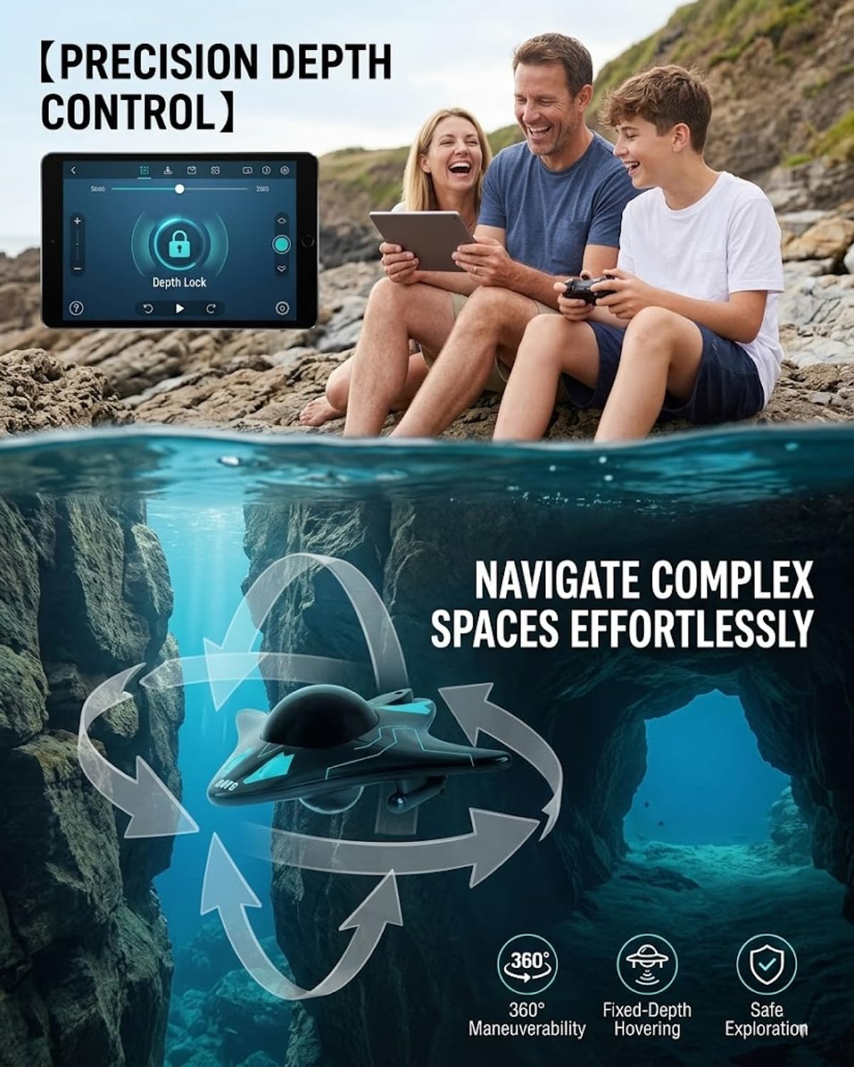 Aquavision Drone, Underwater Drone with Camera, Smart App Control, Full HD 1080p Real Time Image Transmission, Equipped with LED Headlights for Underwater Exploration