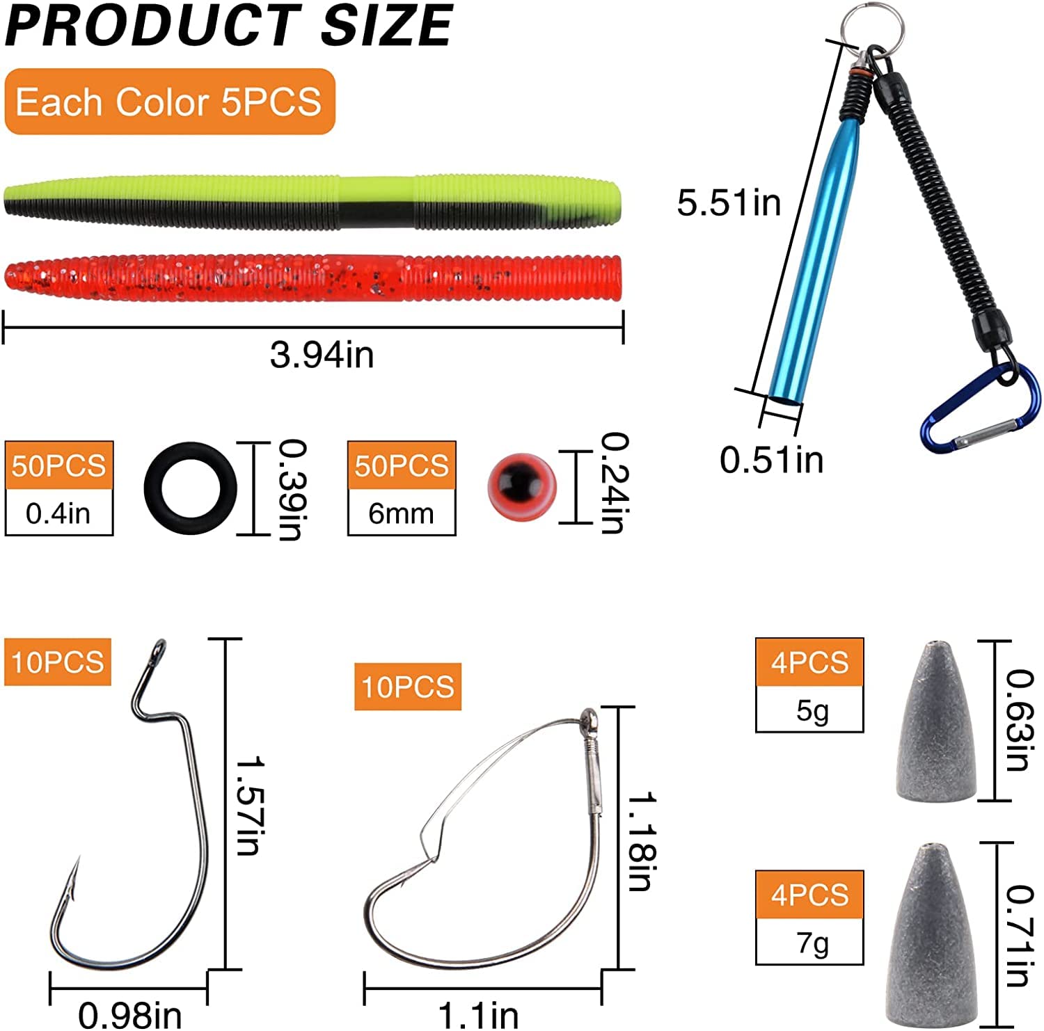Kit Pêche O-Rings + Outil Wacky Rig - 100 Anneaux En Caoutchouc Avec Boucle D | Pour Leurres Souples, Eau Douce Et Eau Salée