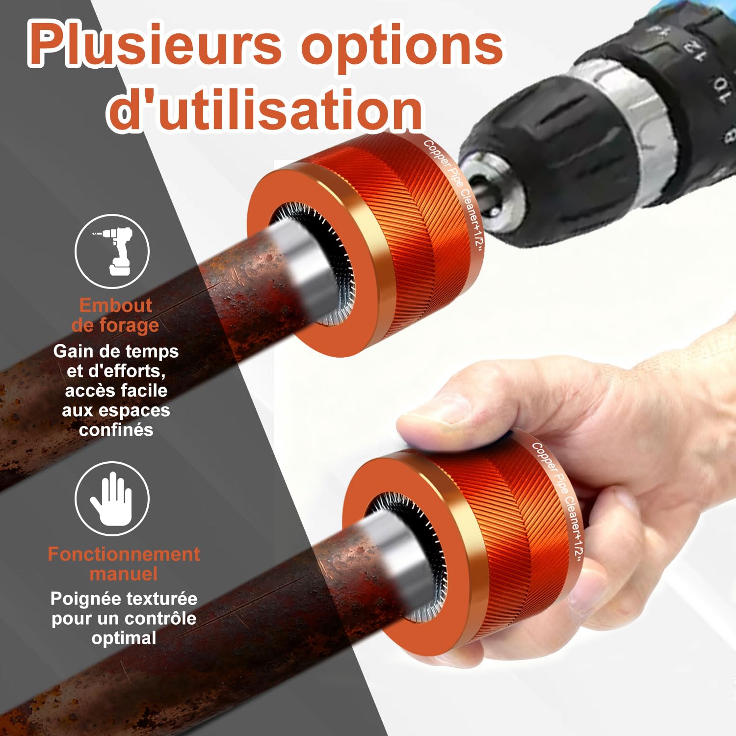 Jeu De Brosses Pour Tuyaux En Cuivre Métallique De 15 Mm, 22 Mm Et 28 Mm Avec Têtes Remplaçables, Pour Éliminer La Rouille, La Saleté Et La Peinture Des Tuyaux En Cuivre Et Des Tuyaux Métalliques De D