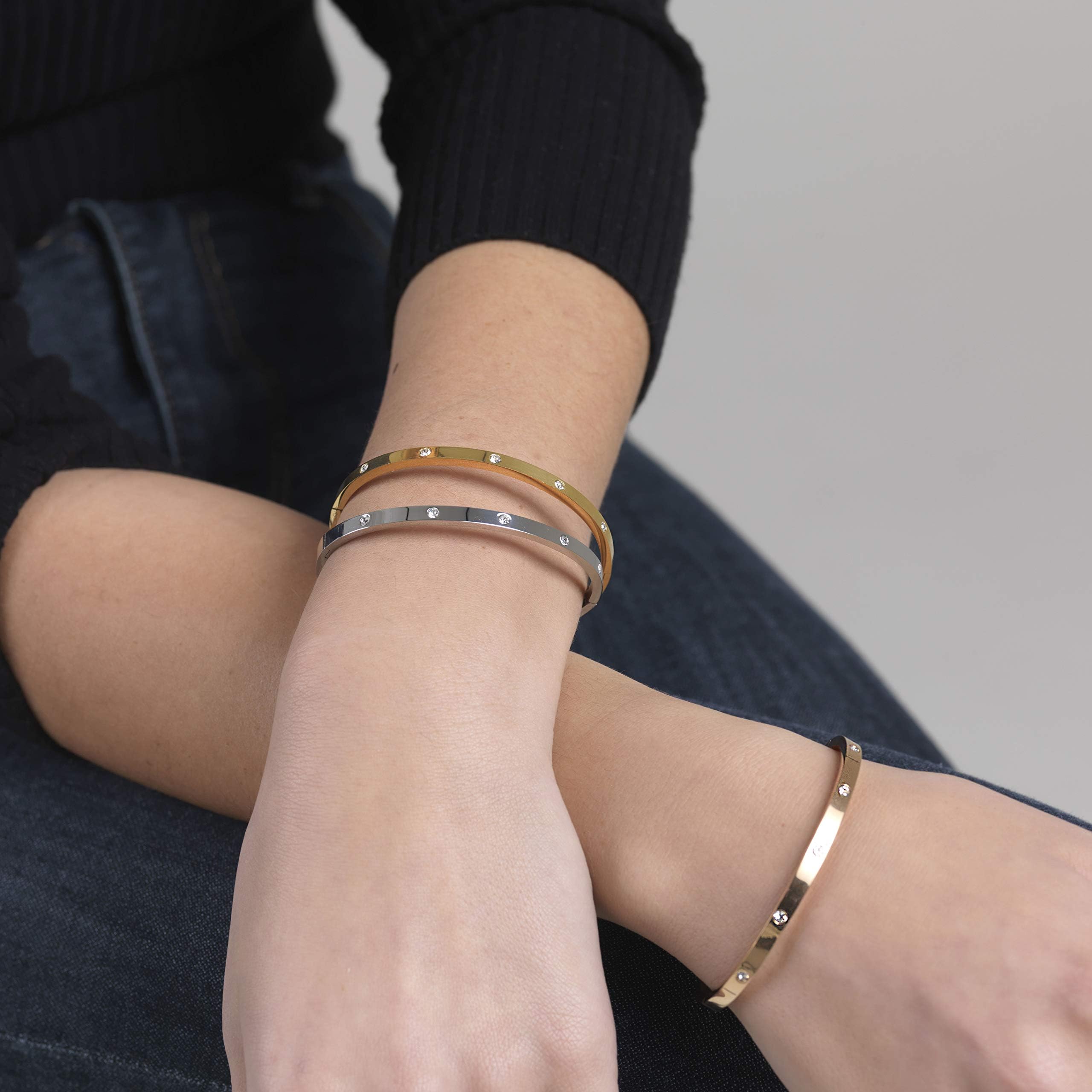 inSCINTILLE Bangles Bracelet Rigide en Acier Inoxydable pour Femme avec Boîte Cadeau Incluse