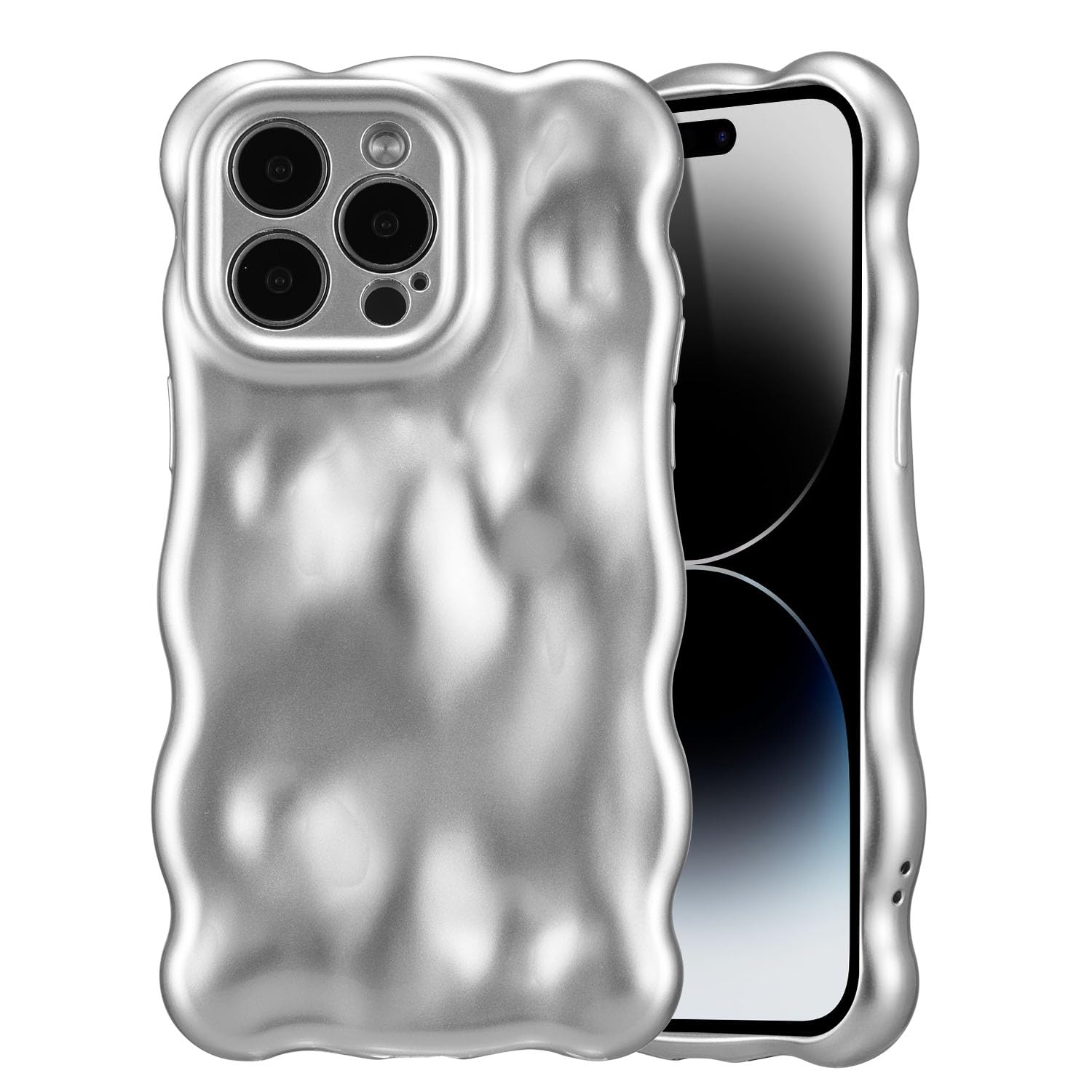 UEEBAI Case For IPhone 17 Pro Max, Cute Solid Color Curly Wave Shape Shockproof Soft TPU Bumper Phone Cover, Candy Water Ripple 3D Silicone Slim Pretty Case Non-yellowing Cover-Silver - View #10