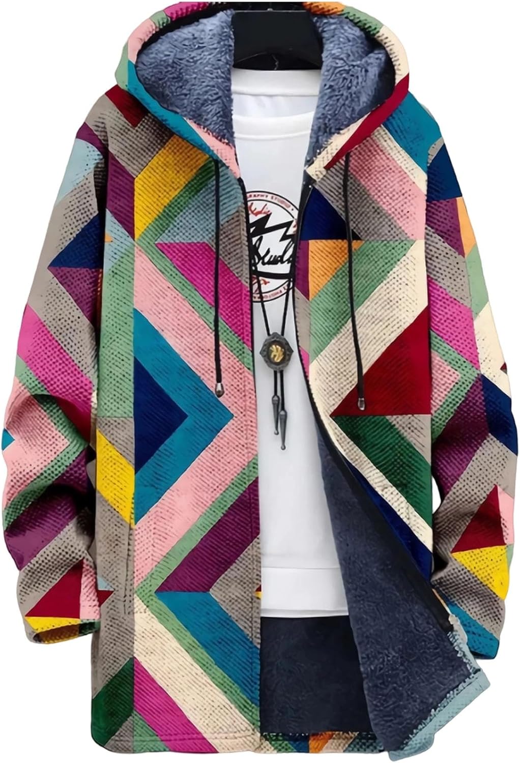Nordic Abstract Funny Casual Hoodie, Winter Comfortable Warm Men's Top, Medium and Long Jacket Coat with Fluff