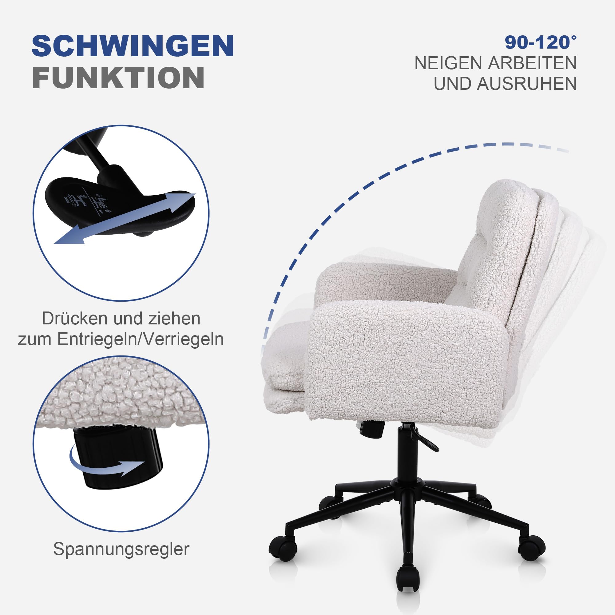 Youhauchair Schreibtischstuhl, Schminktisch Stuhl aus Kaschmir, Creme