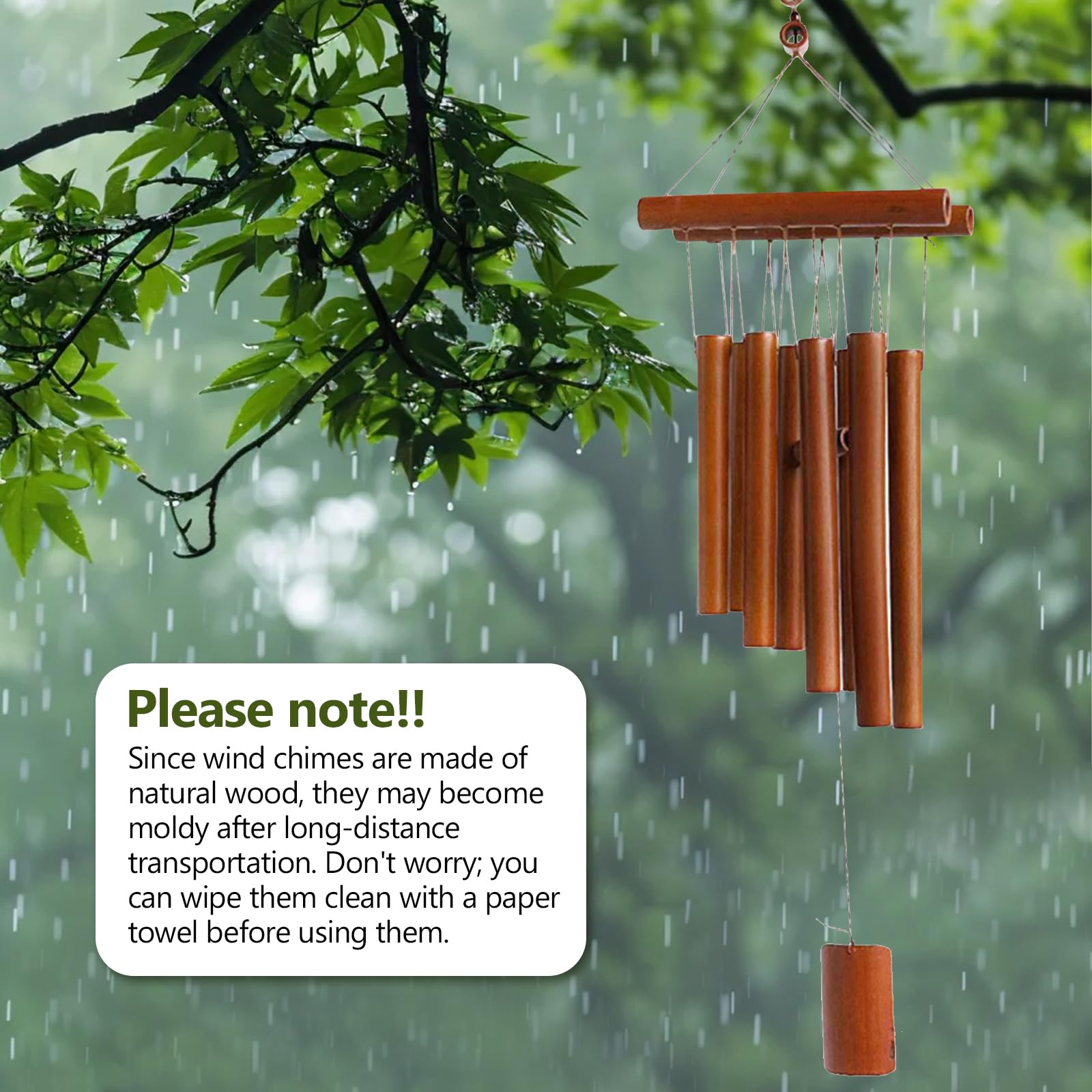 Campanillas de Viento, Campas de Viento de Bambú, Campanillas de Eólica Colgantes, Carrillón de Madera para Exteriores e Interiores, para Terraza, Jardín, Balcón, Patio, Color de la Madera