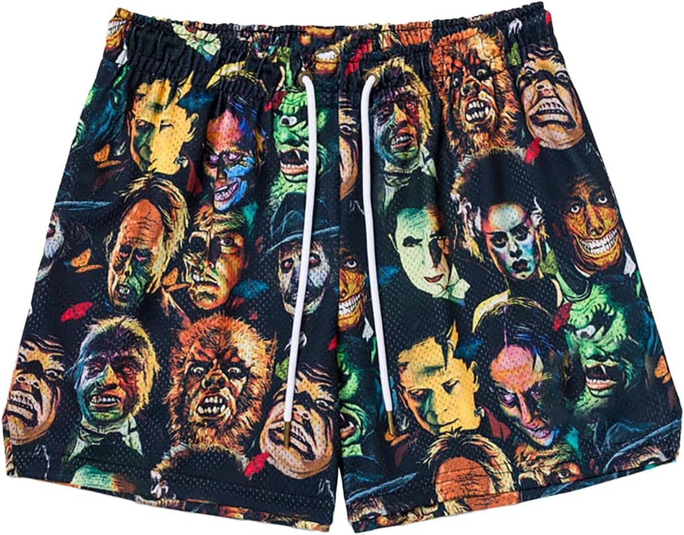 Men's Mesh Basketball Shorts Graphic Print Loose Fit Retro Streetwear Quick Dry Athletic Shorts with Pockets