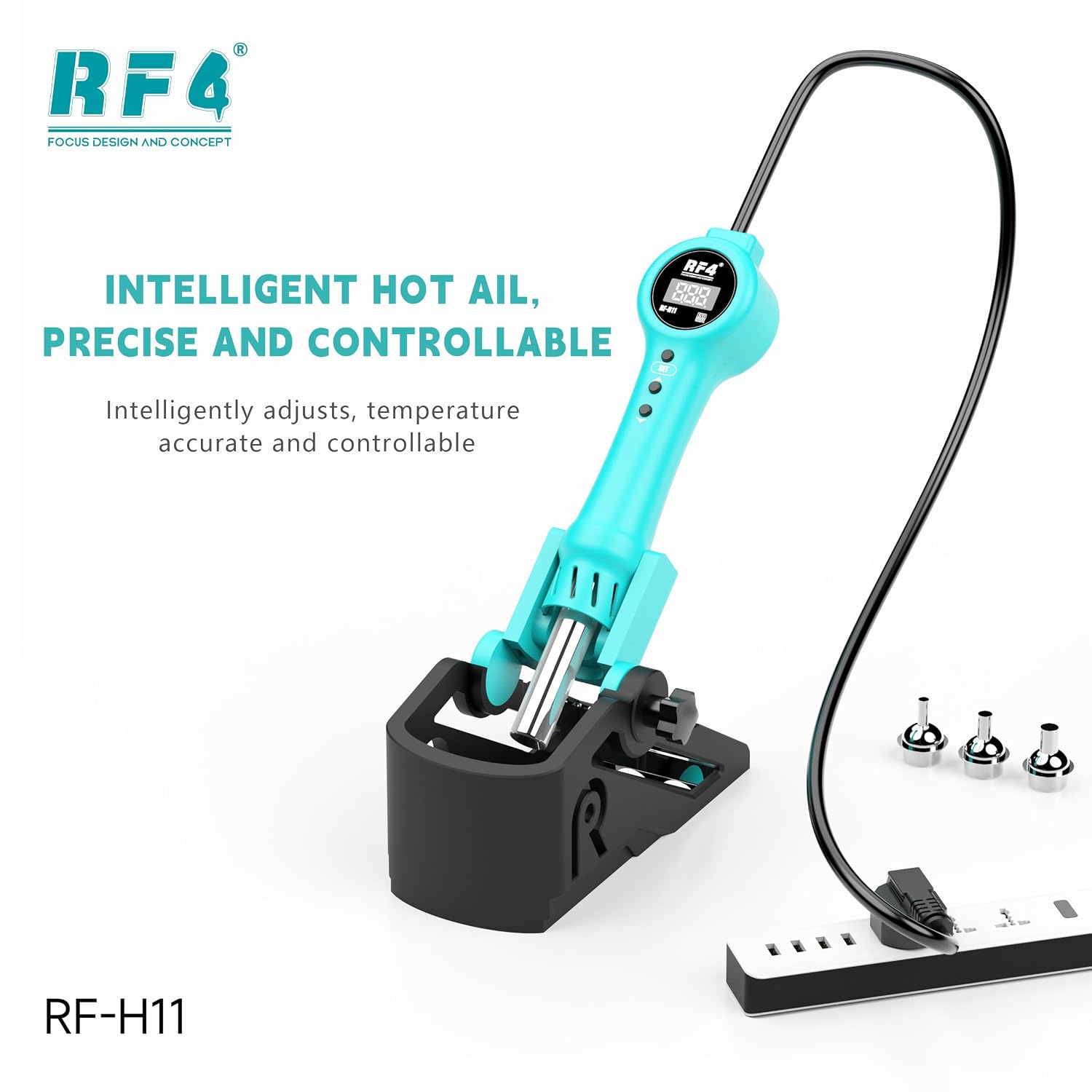 RF-H11 Integrated Hot Air Gun with Sleep Base Up to 500° Hot Air LCD Display 10-Level Wind Adjustment PCB IC Solder Repair