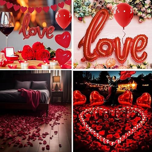 Miniatura 7 de Juego de 66 globos y globos de corazón con texto en inglés "I Love You" y 2000 pétalos de rosa de 42 pulgadas, globos dorados, kit de decoración