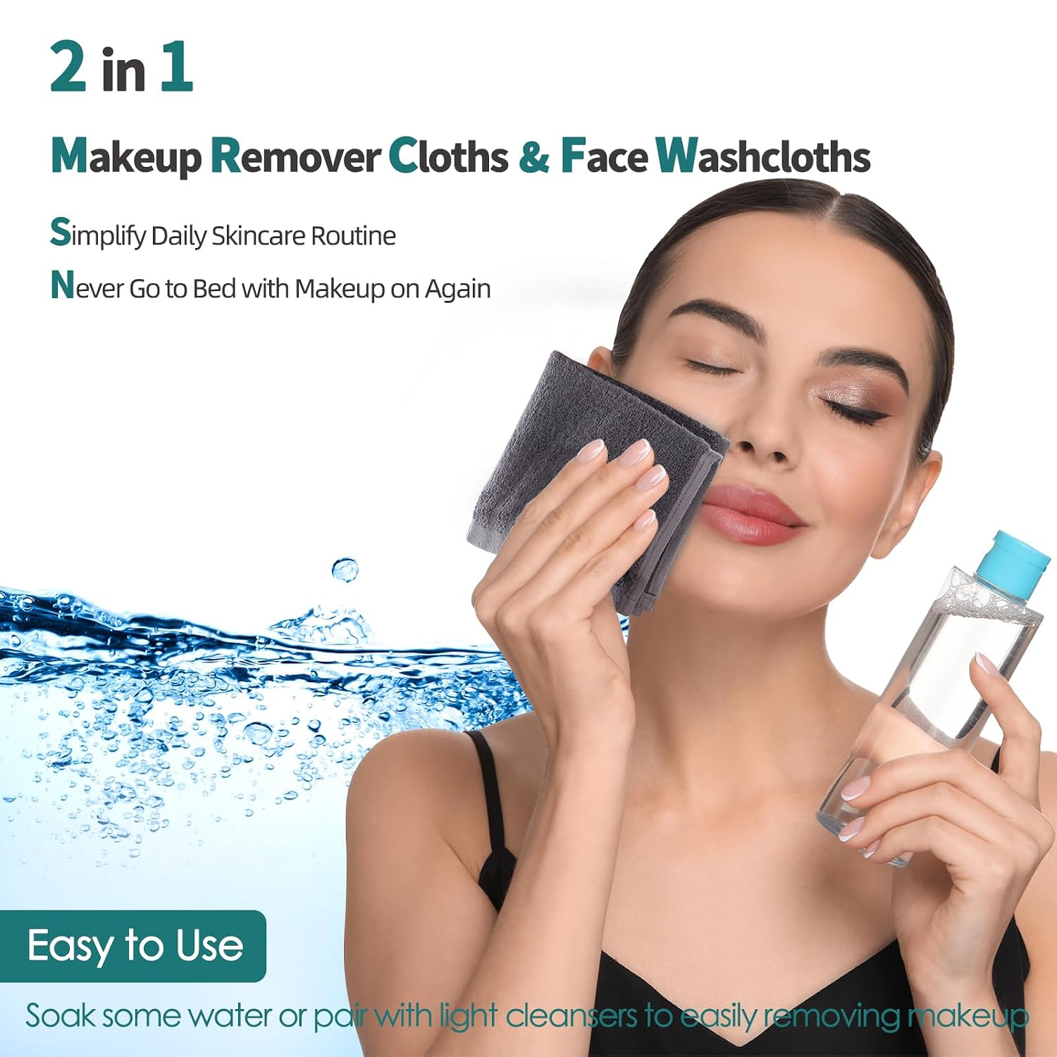 Wash Cloths 6 Pack,Reusable Face Towel for Sensitive Skin,13''x13'',Grey image 2