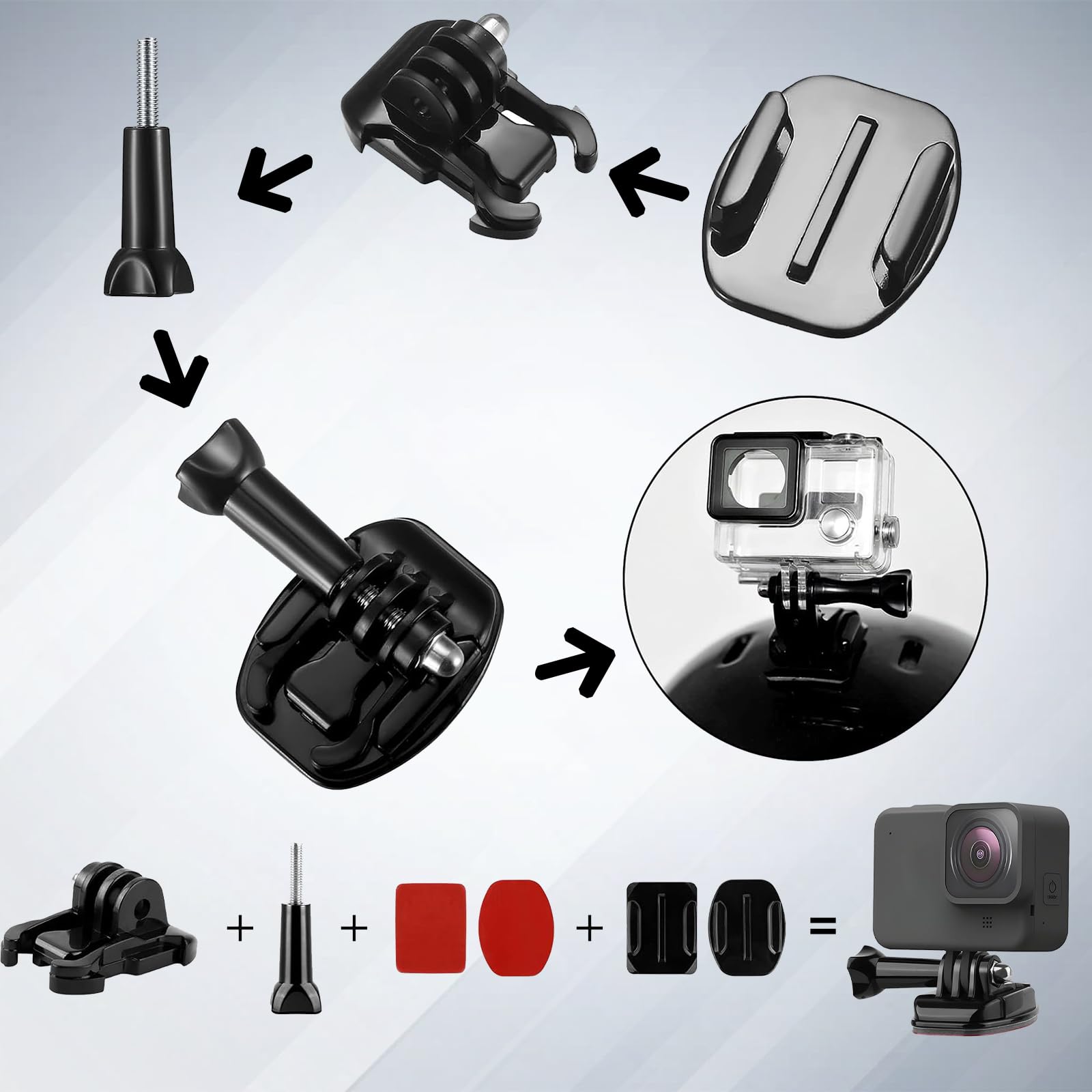Supporto adesivo 3M per casco Supporto adesivo Supporto adesivo curvo Accessori compatibili con GoPro Hero 13 12 11 10 Max 9 8 7 6 5 Session DJI Osmo Action Cam (12 in 1
