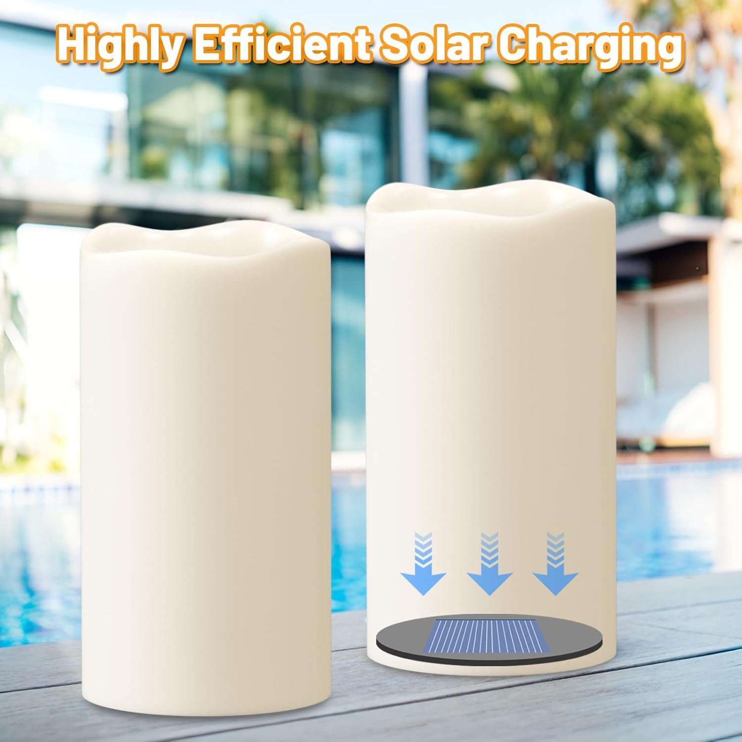 Eldnacele 6" Solar Outdoor Flameless Candles Dusk to Dawn Waterproof Rechargeable White Plastic LED Flickering Pillar Candles for Lantern Garden Patio Porch Home Decor